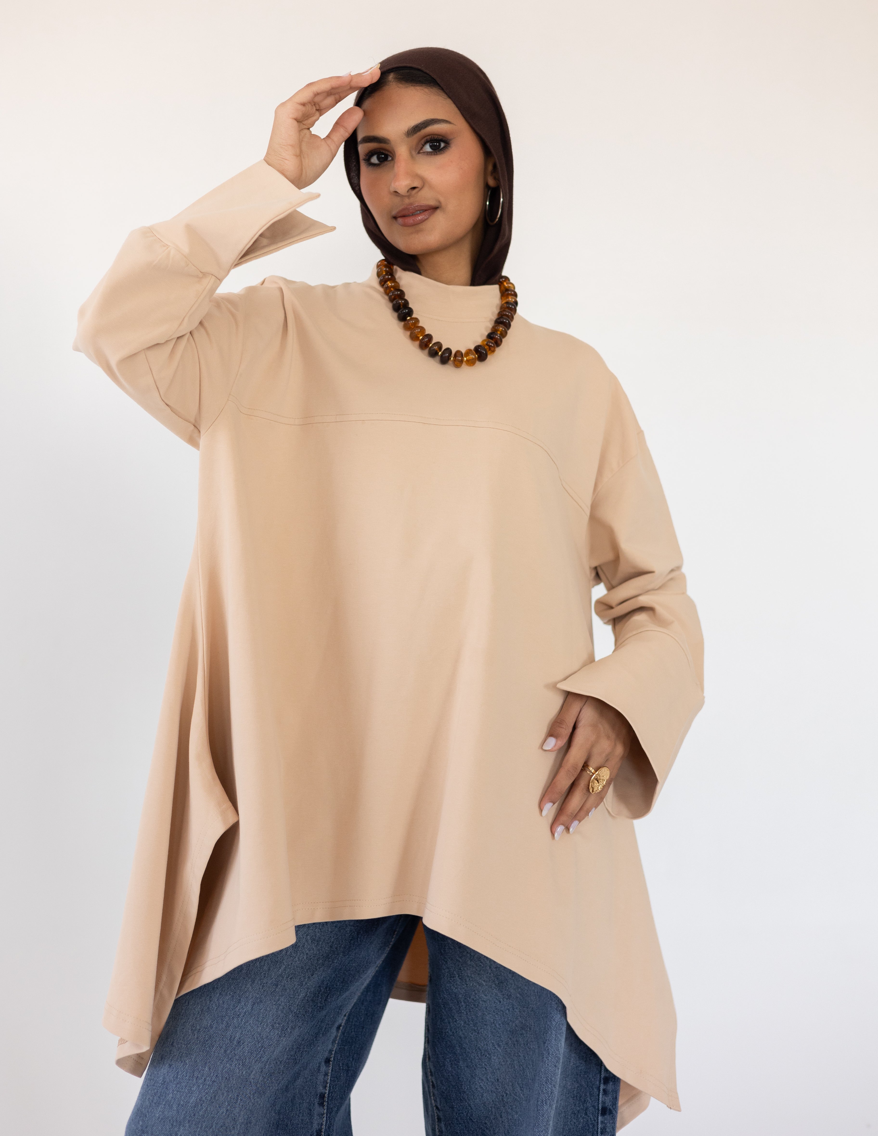High-Low Cotton Top — Beige