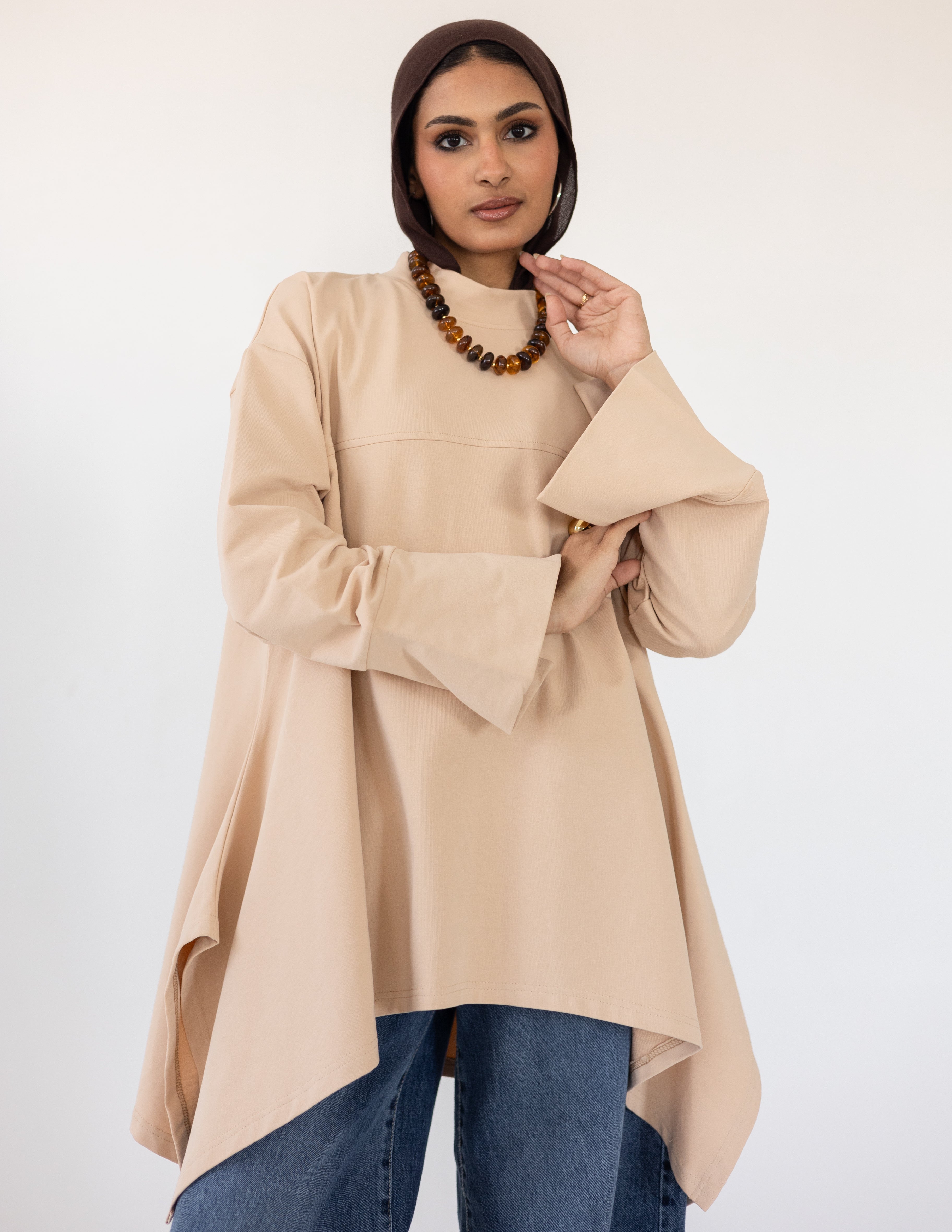 High-Low Cotton Top — Beige