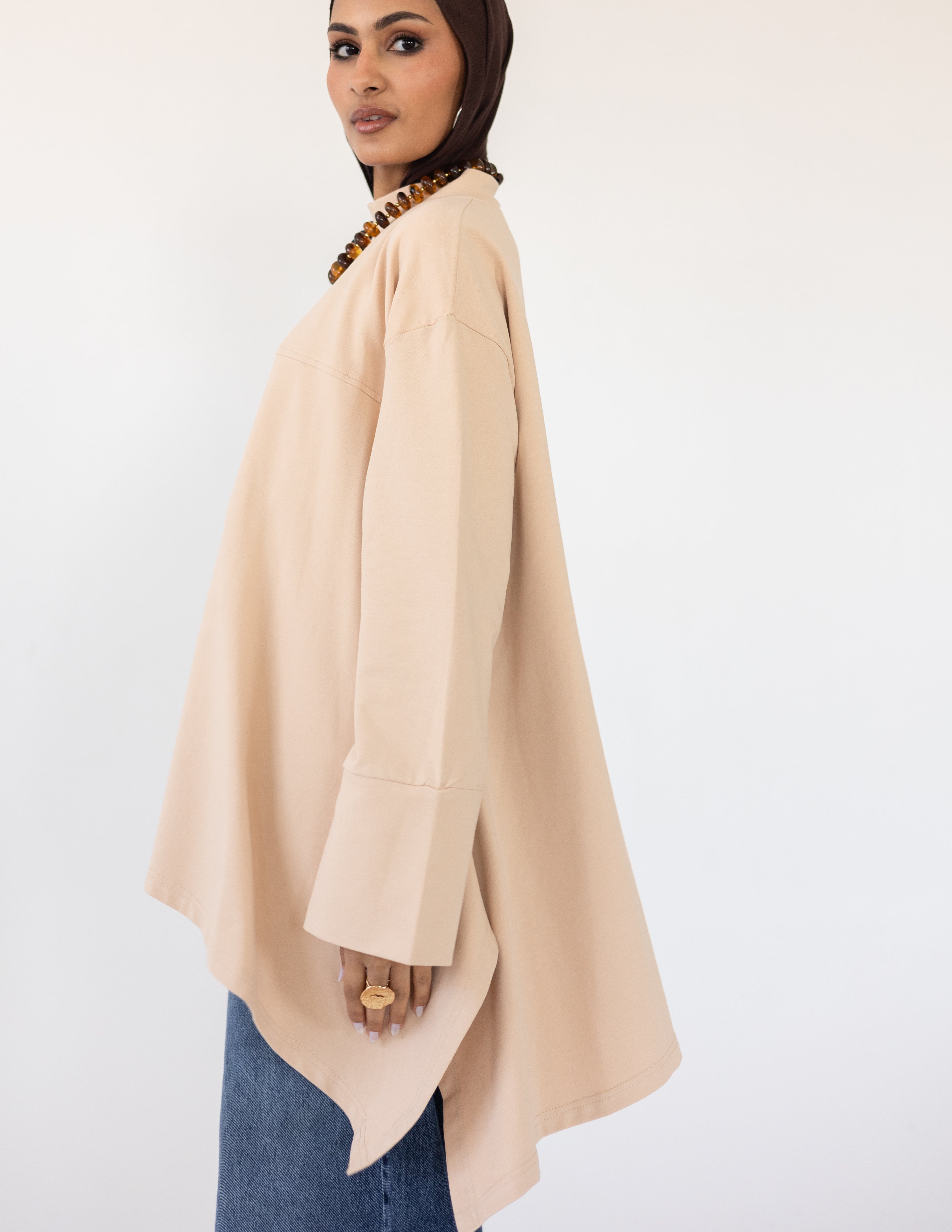 High-Low Cotton Top — Beige
