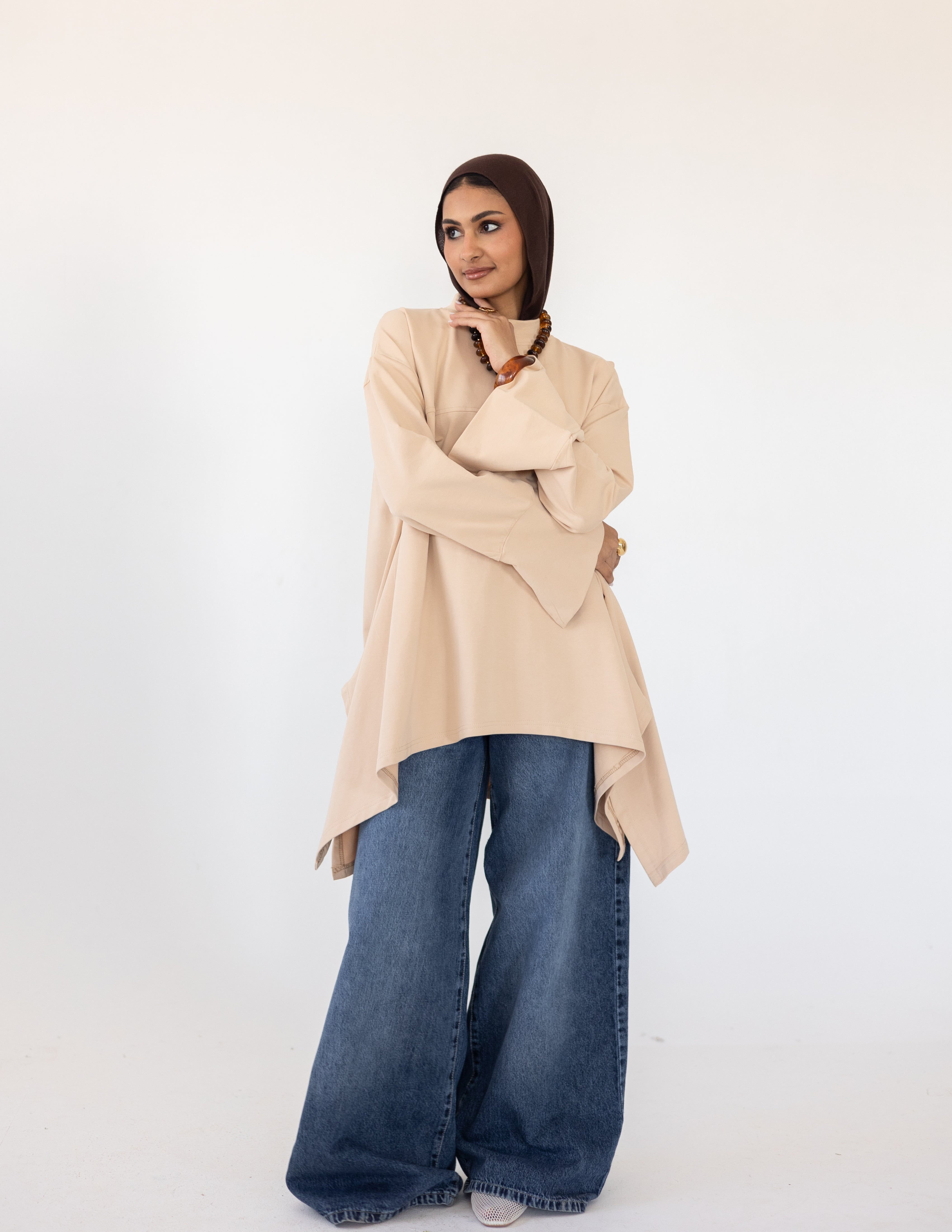 High-Low Cotton Top — Beige