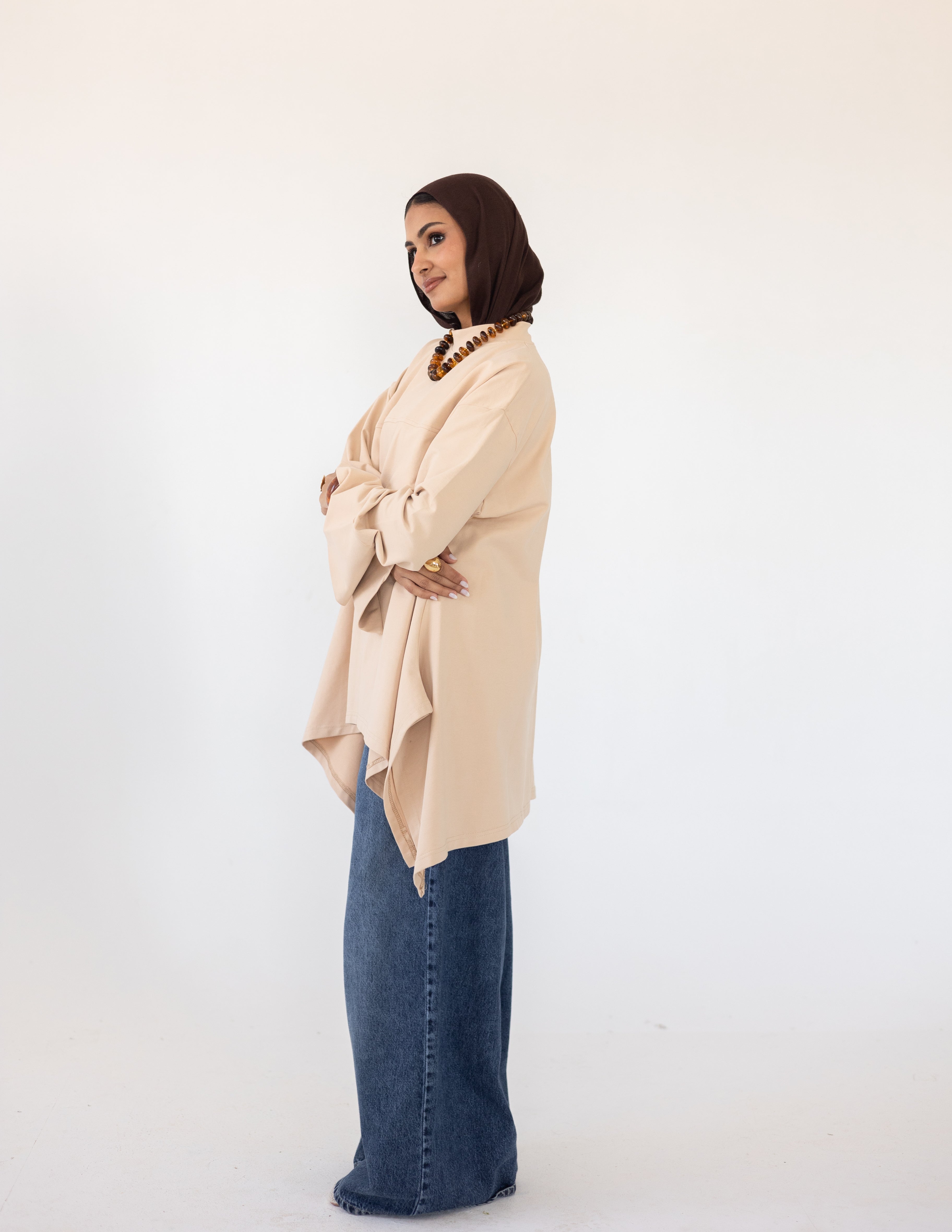 High-Low Cotton Top — Beige