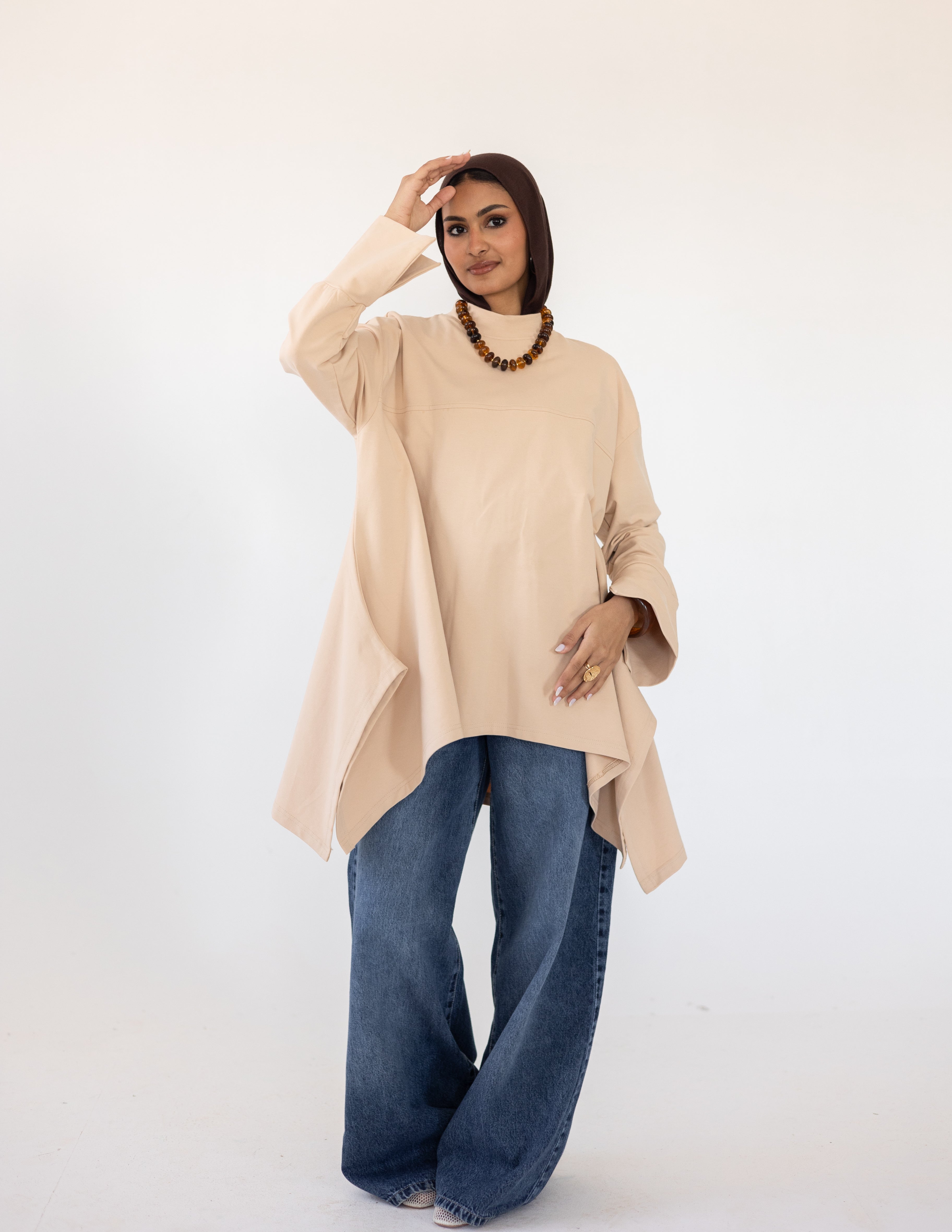 High-Low Cotton Top — Beige
