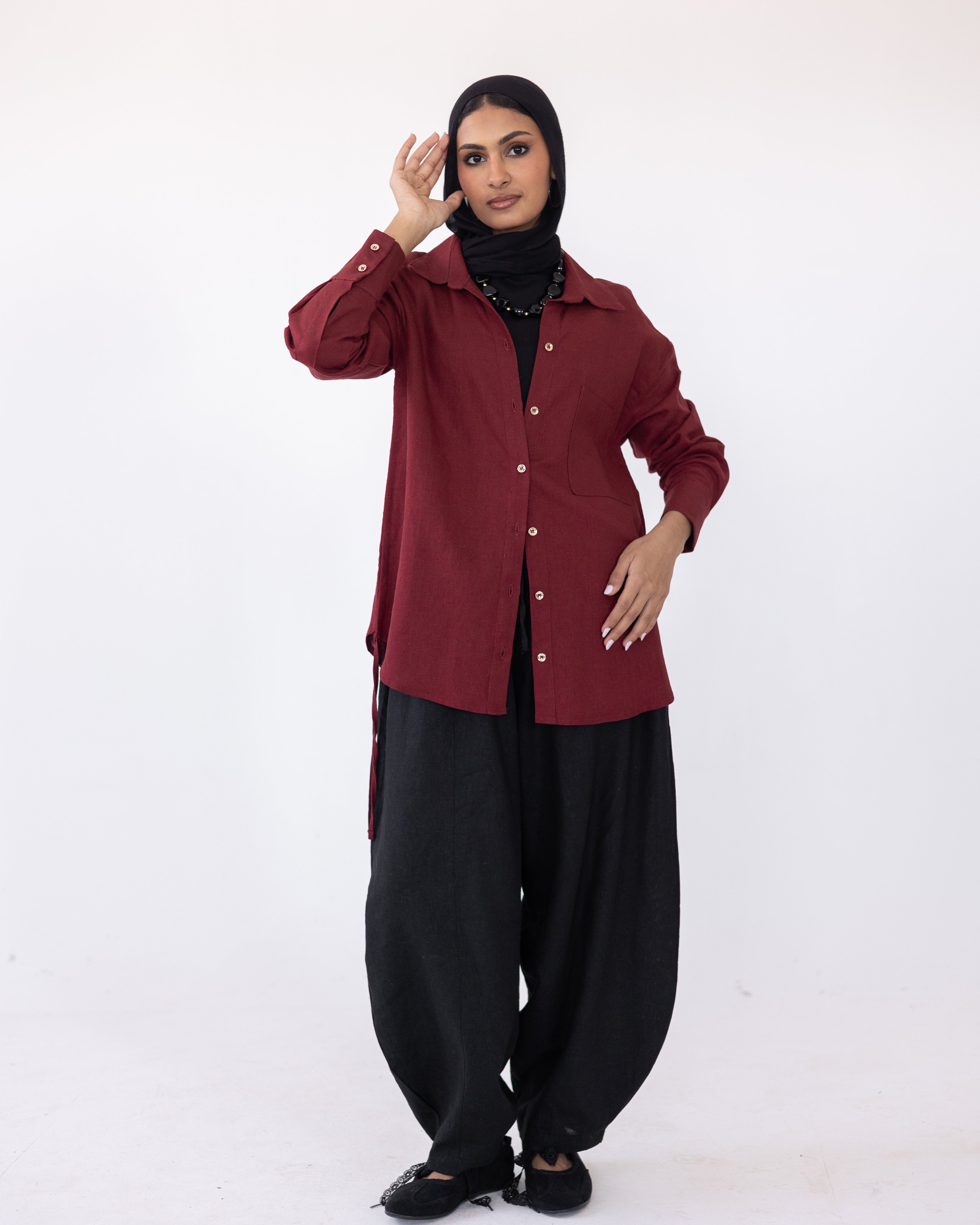 Side-Tie Shirt — Burgundy