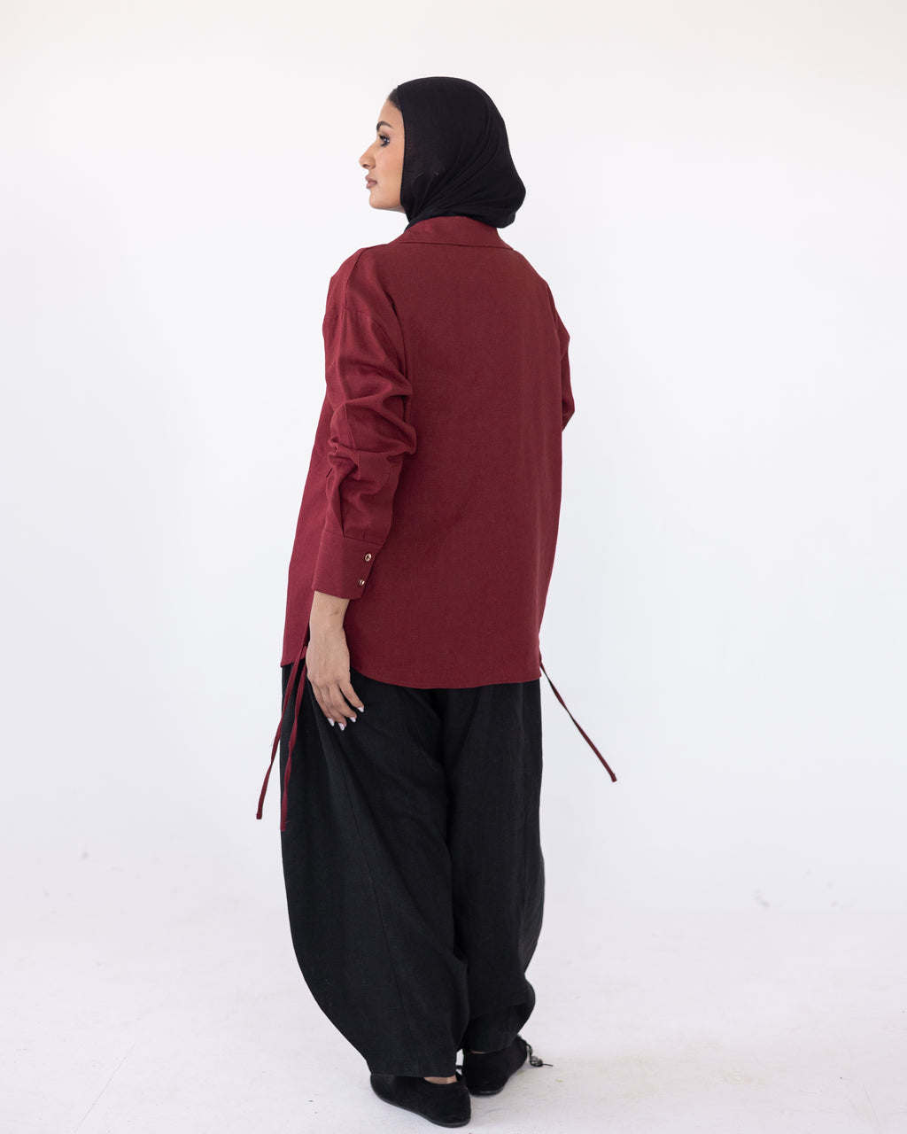 Side-Tie Shirt — Burgundy