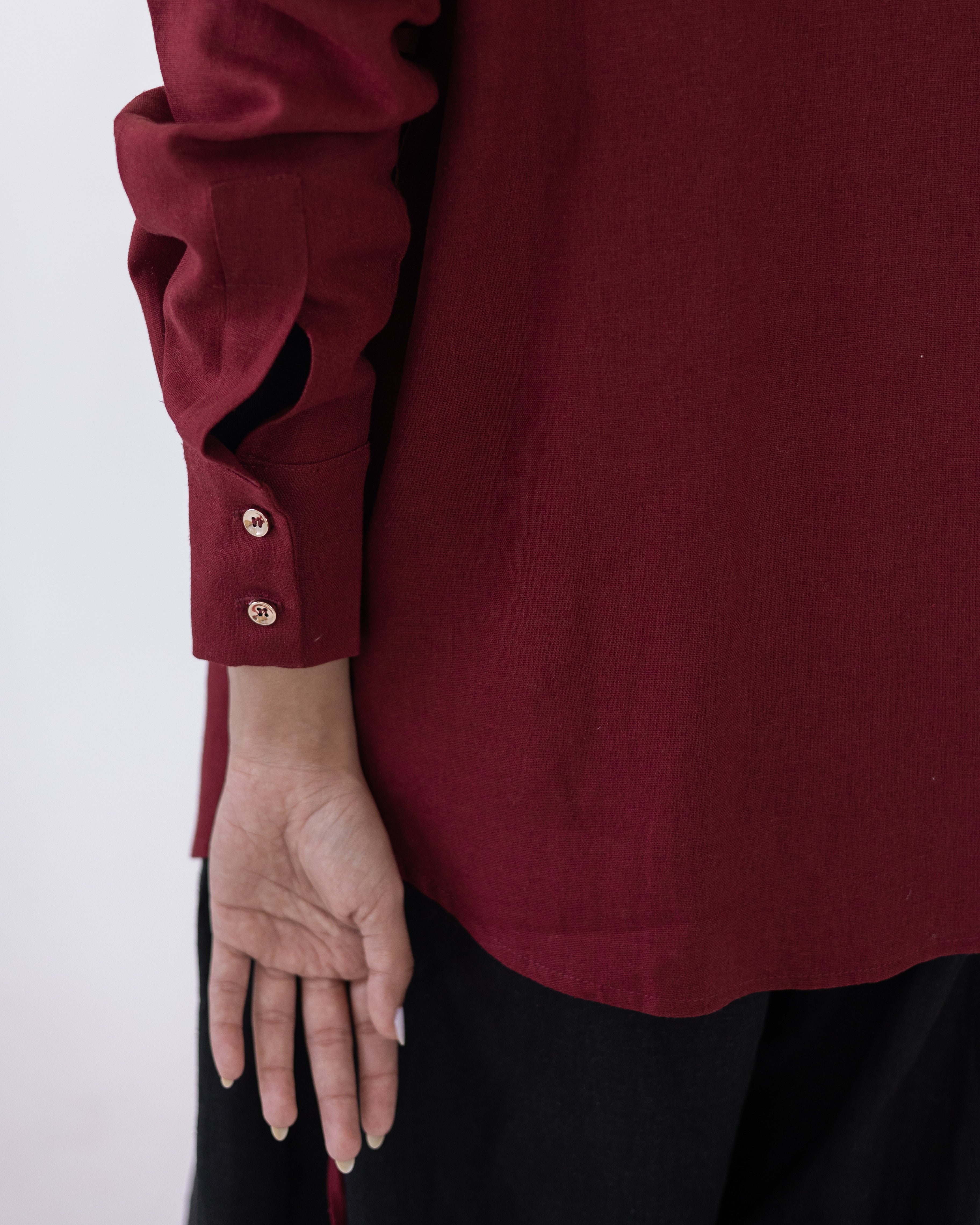 Side-Tie Shirt — Burgundy