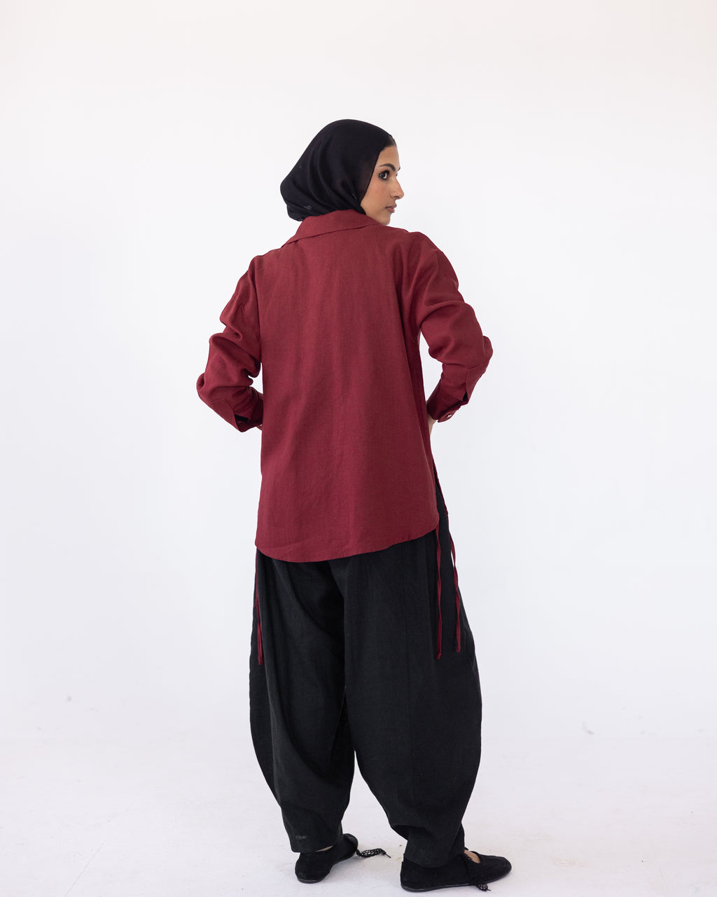 Side-Tie Shirt — Burgundy