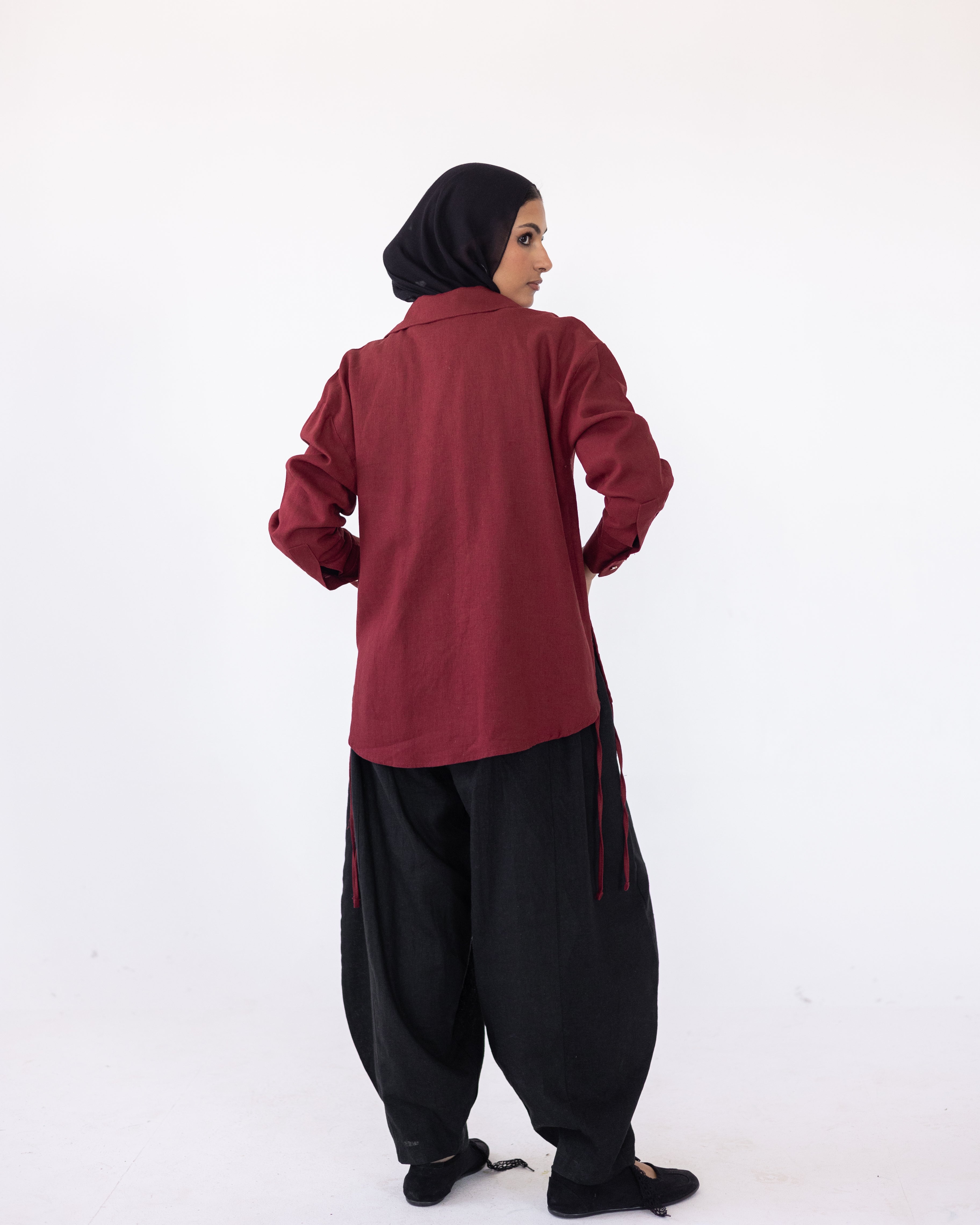 Side-Tie Shirt — Burgundy