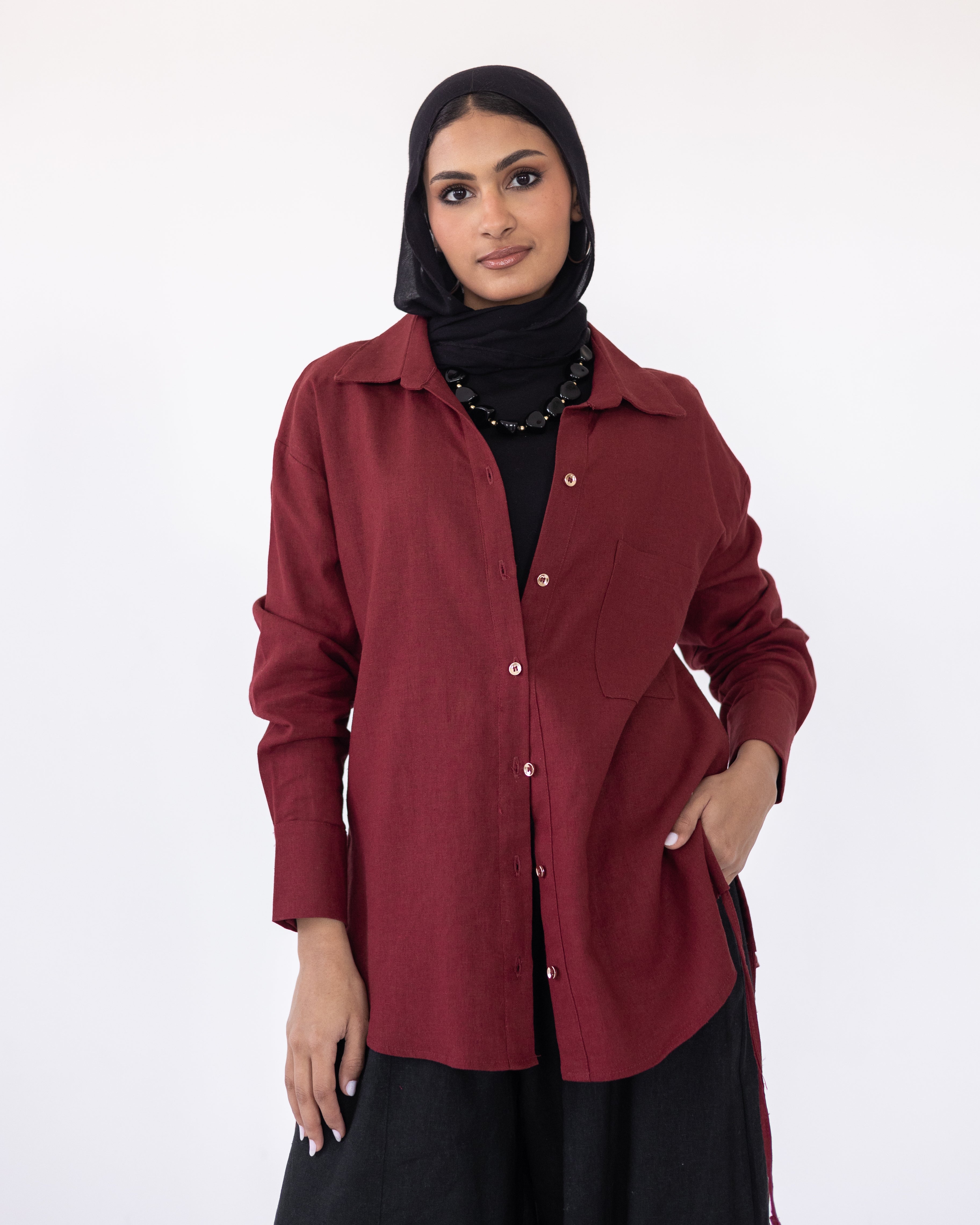 Side-Tie Shirt — Burgundy
