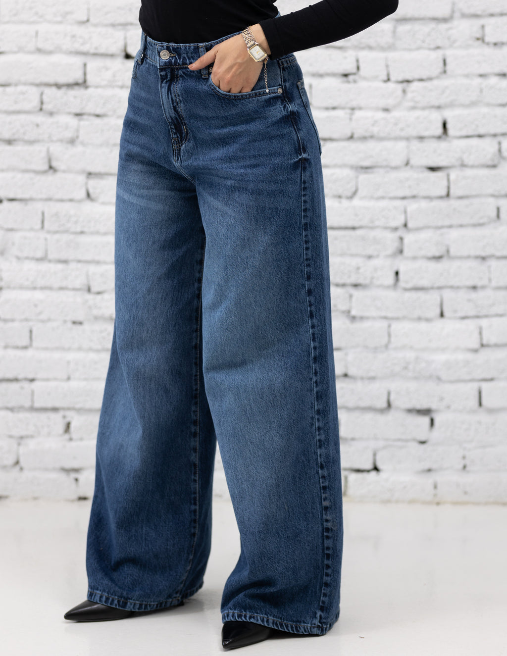 Wide Leg Denim — Dark Navy
