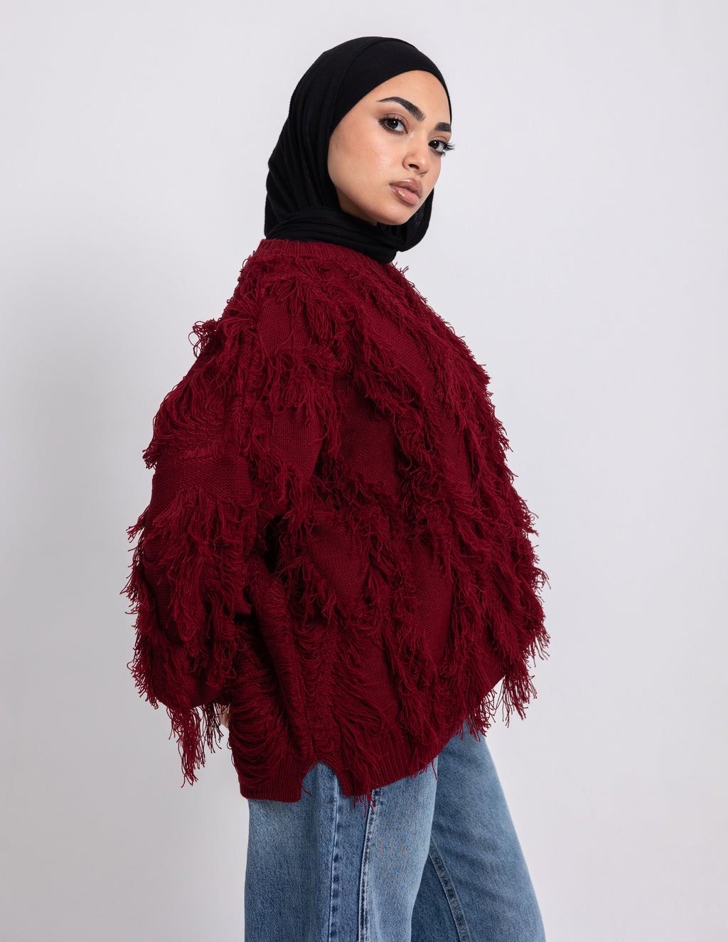 Fringed Knyt Pullover — Maroon