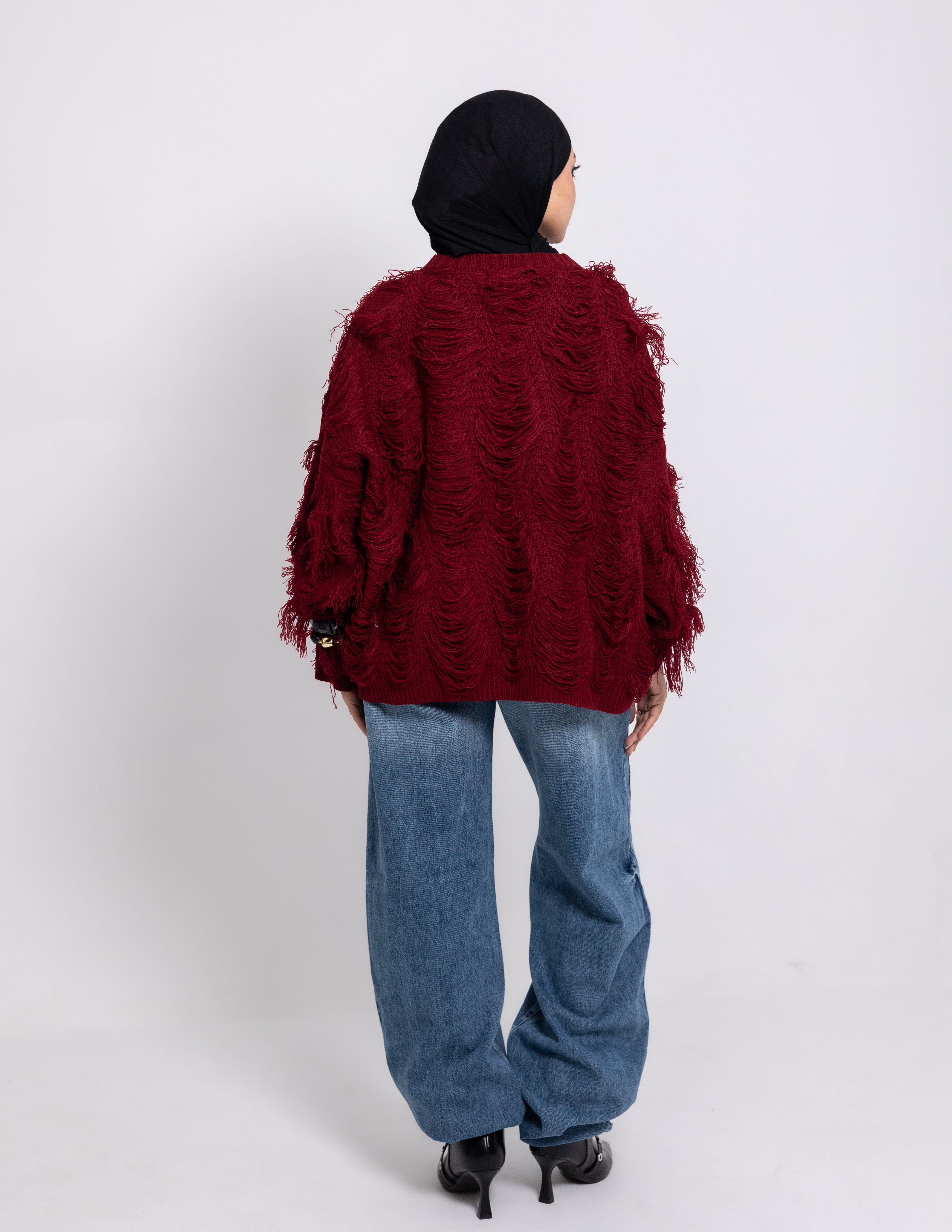Fringed Knyt Pullover — Maroon