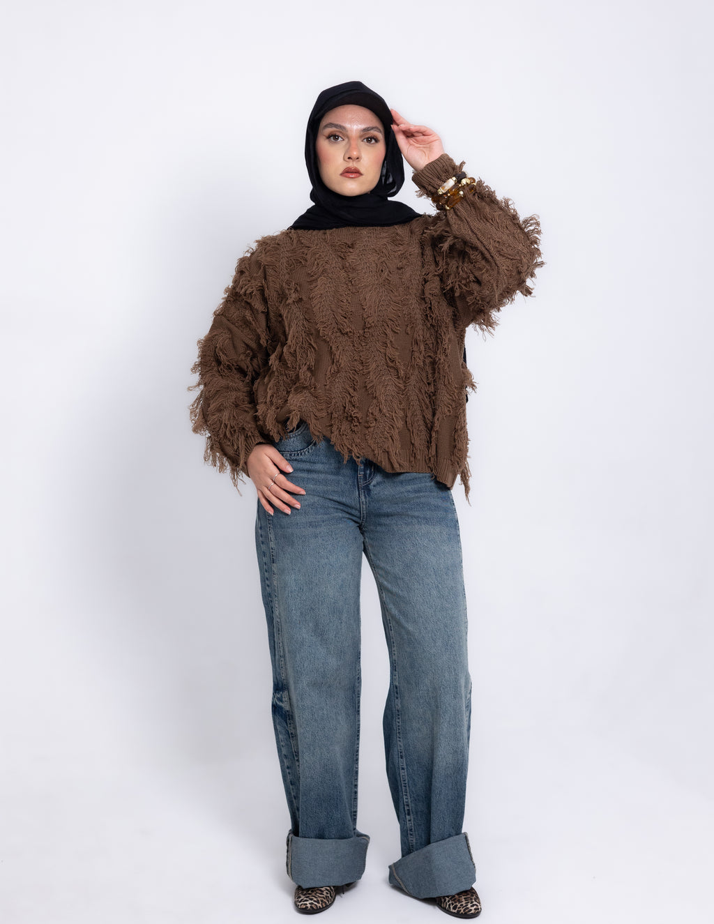 Fringed Knyt Pullover — Brown