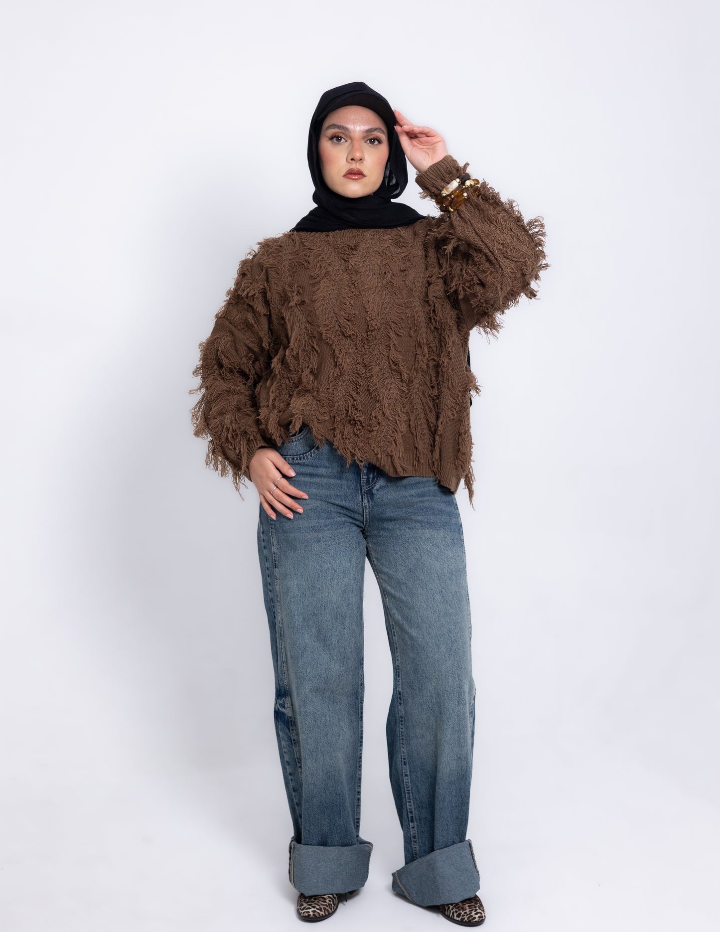 Fringed Knyt Pullover — Brown