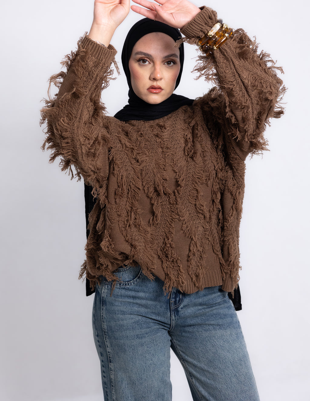 Fringed Knyt Pullover — Brown