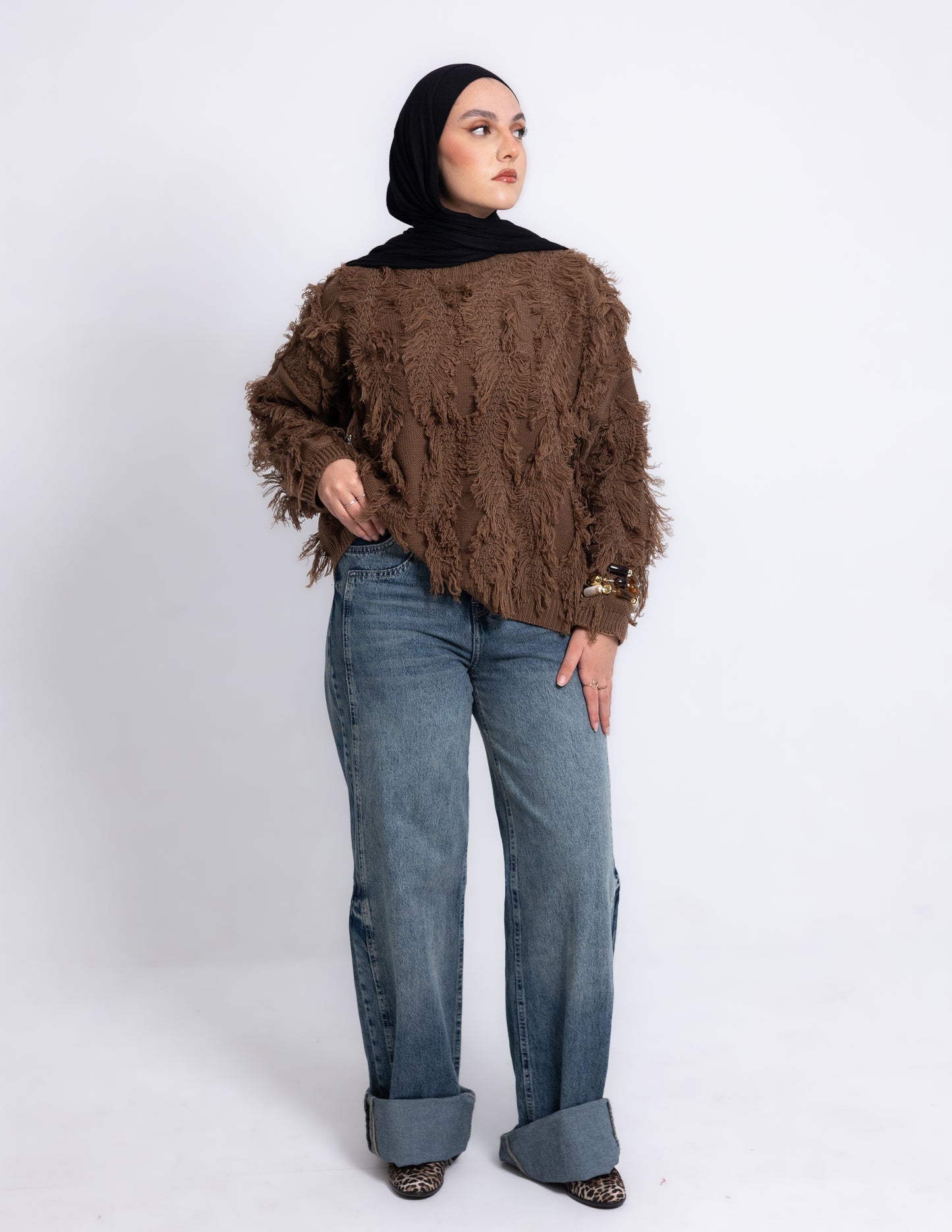 Fringed Knyt Pullover — Brown