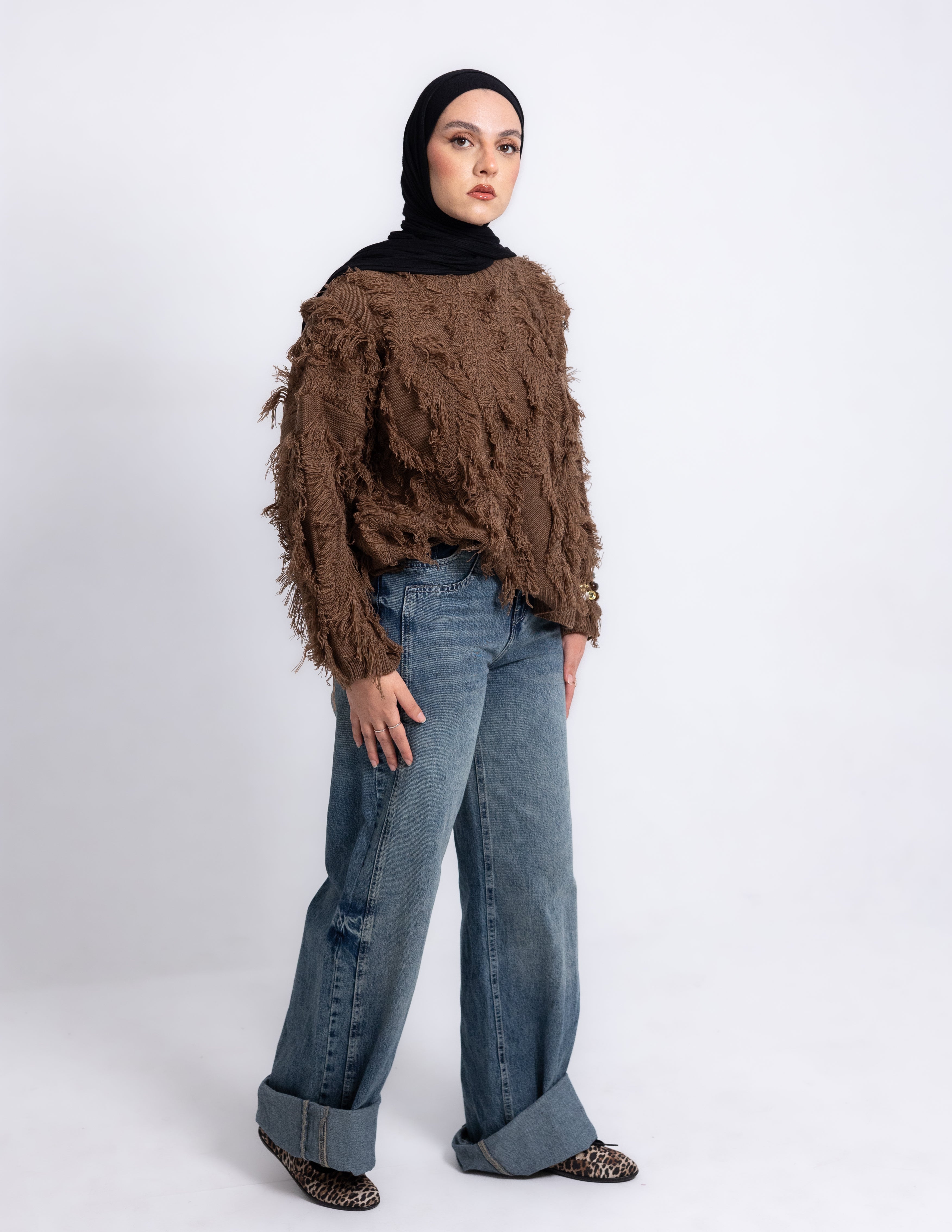 Fringed Knyt Pullover — Brown