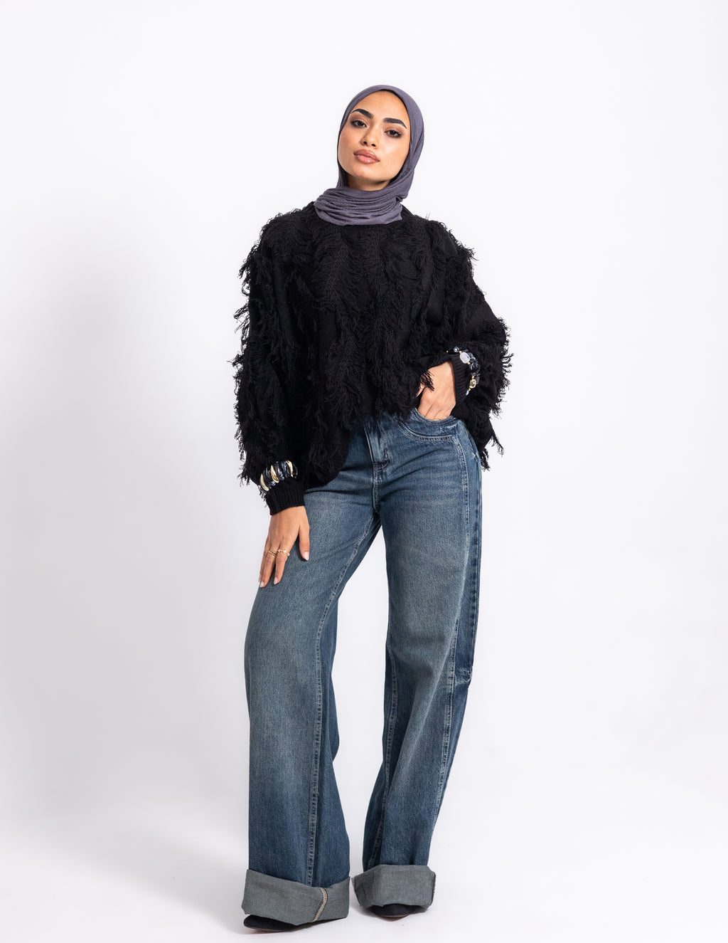 Fringed Knyt Pullover — Black