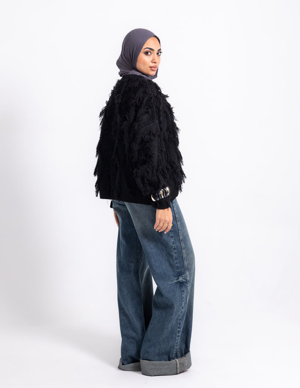 Fringed Knyt Pullover — Black
