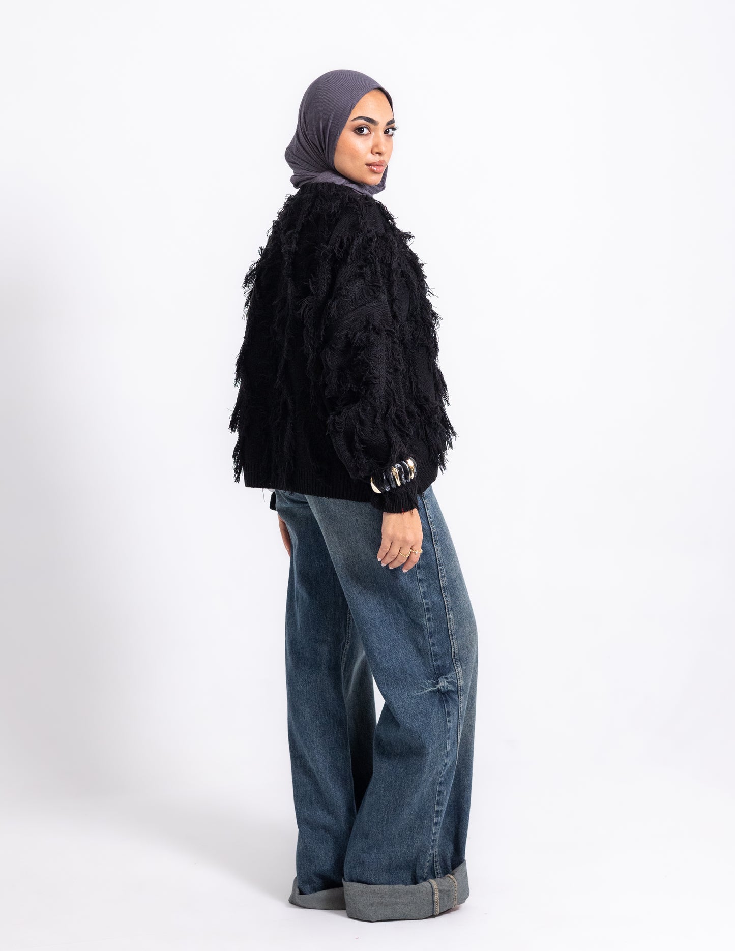 Fringed Knyt Pullover — Black