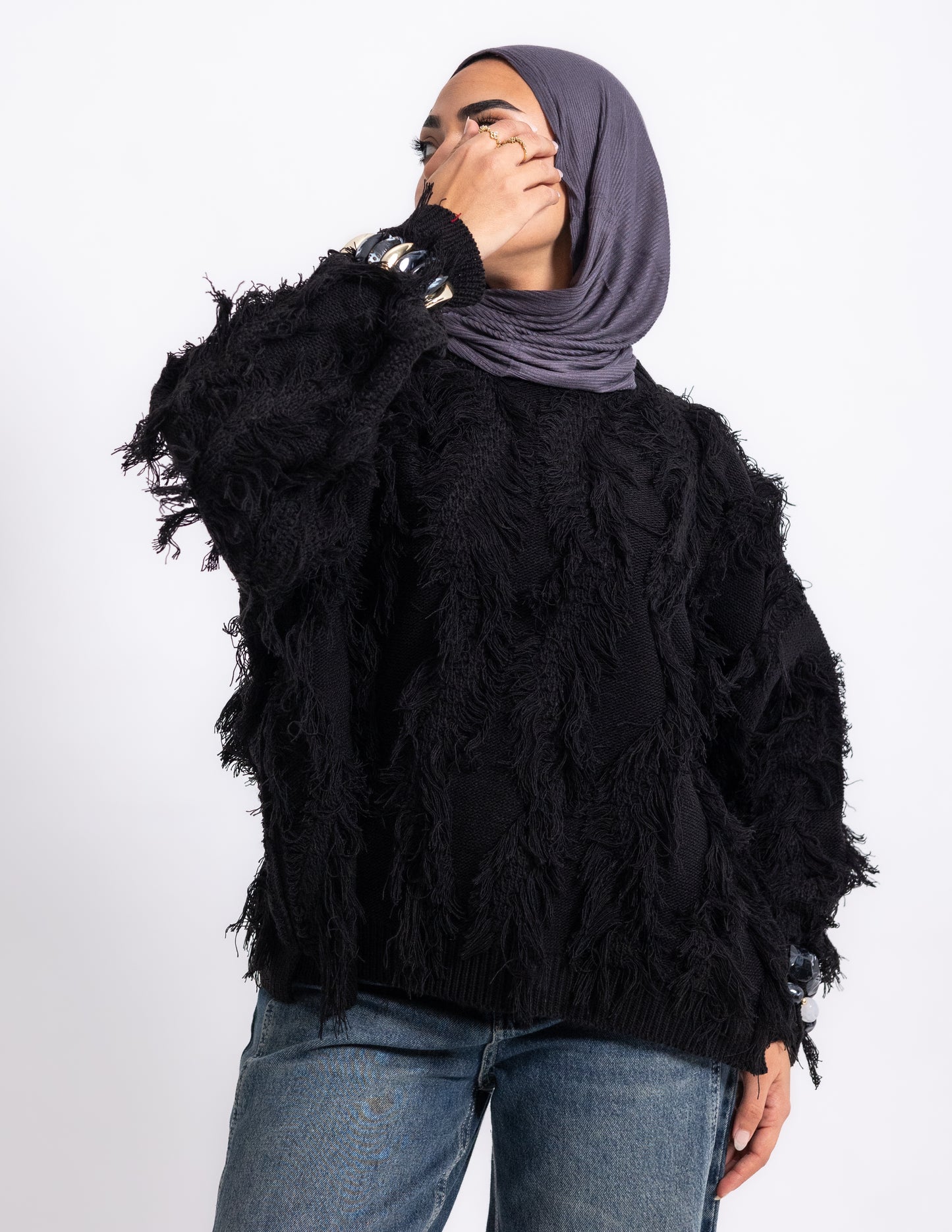 Fringed Knyt Pullover — Black