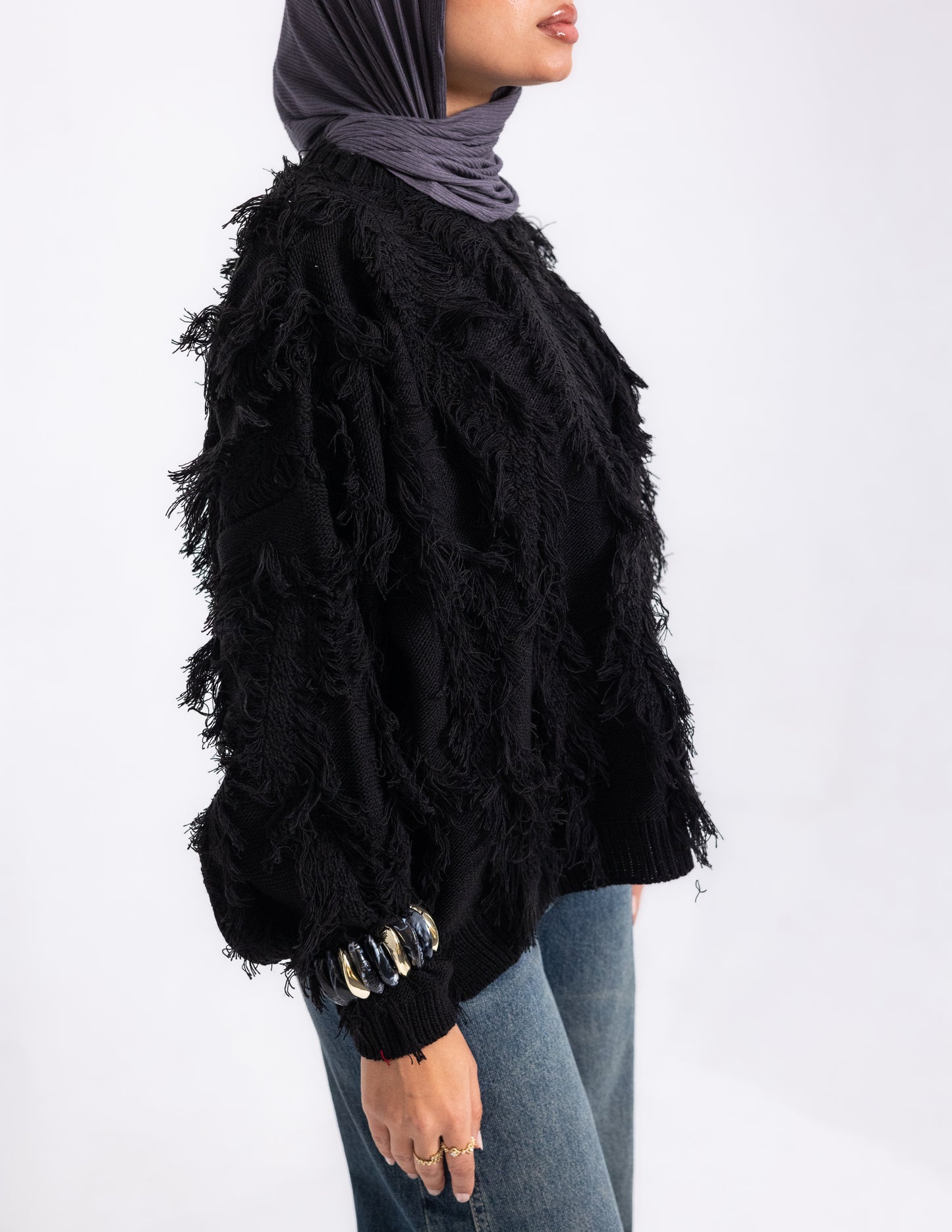 Fringed Knyt Pullover — Black