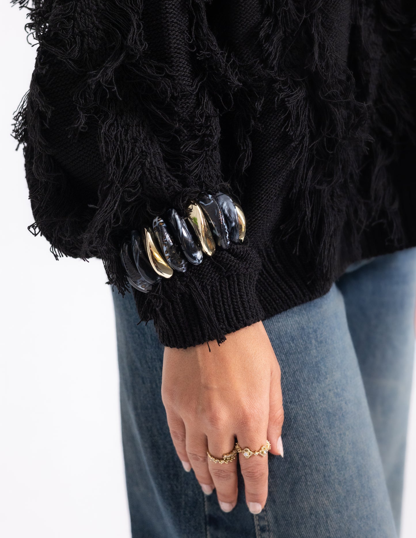 Fringed Knyt Pullover — Black
