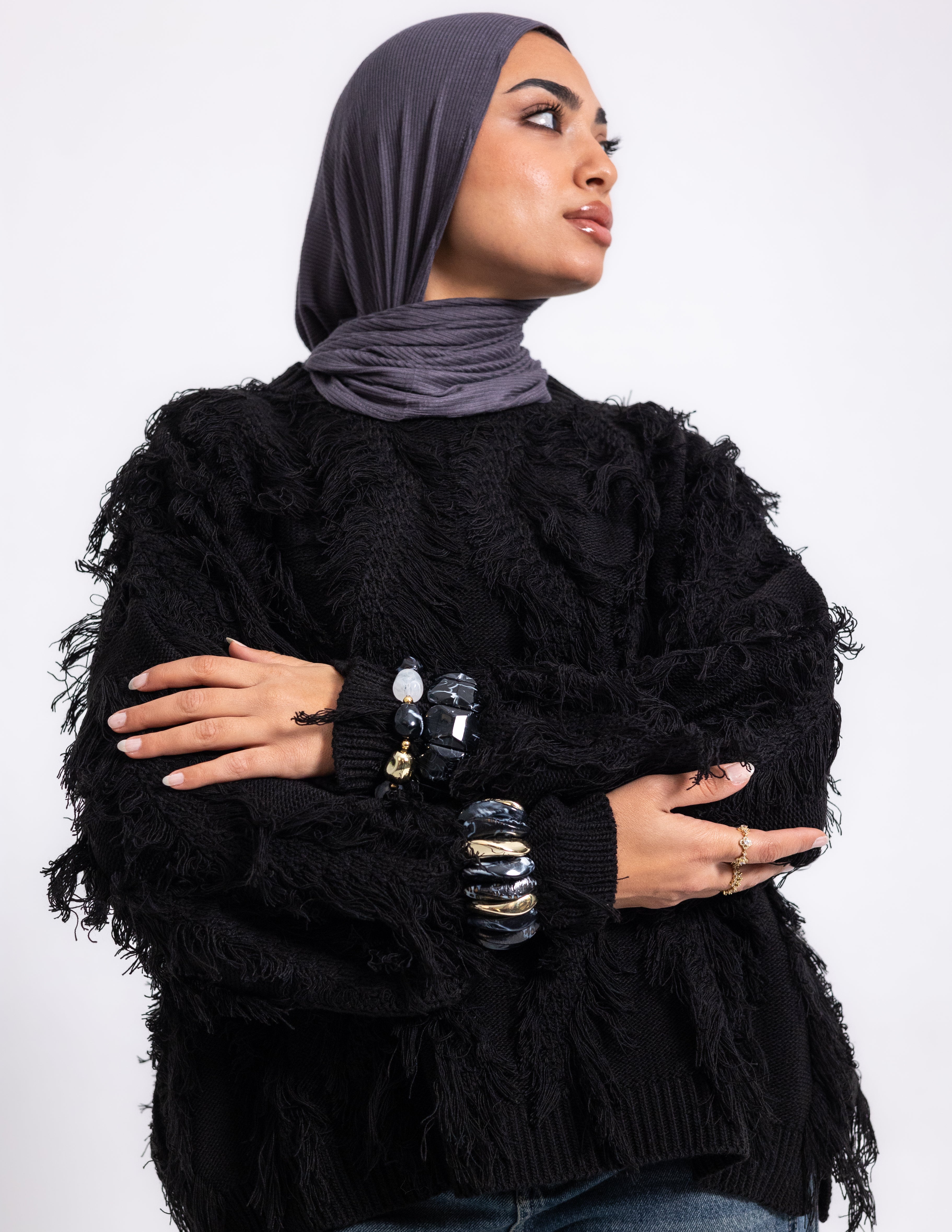 Fringed Knyt Pullover — Black