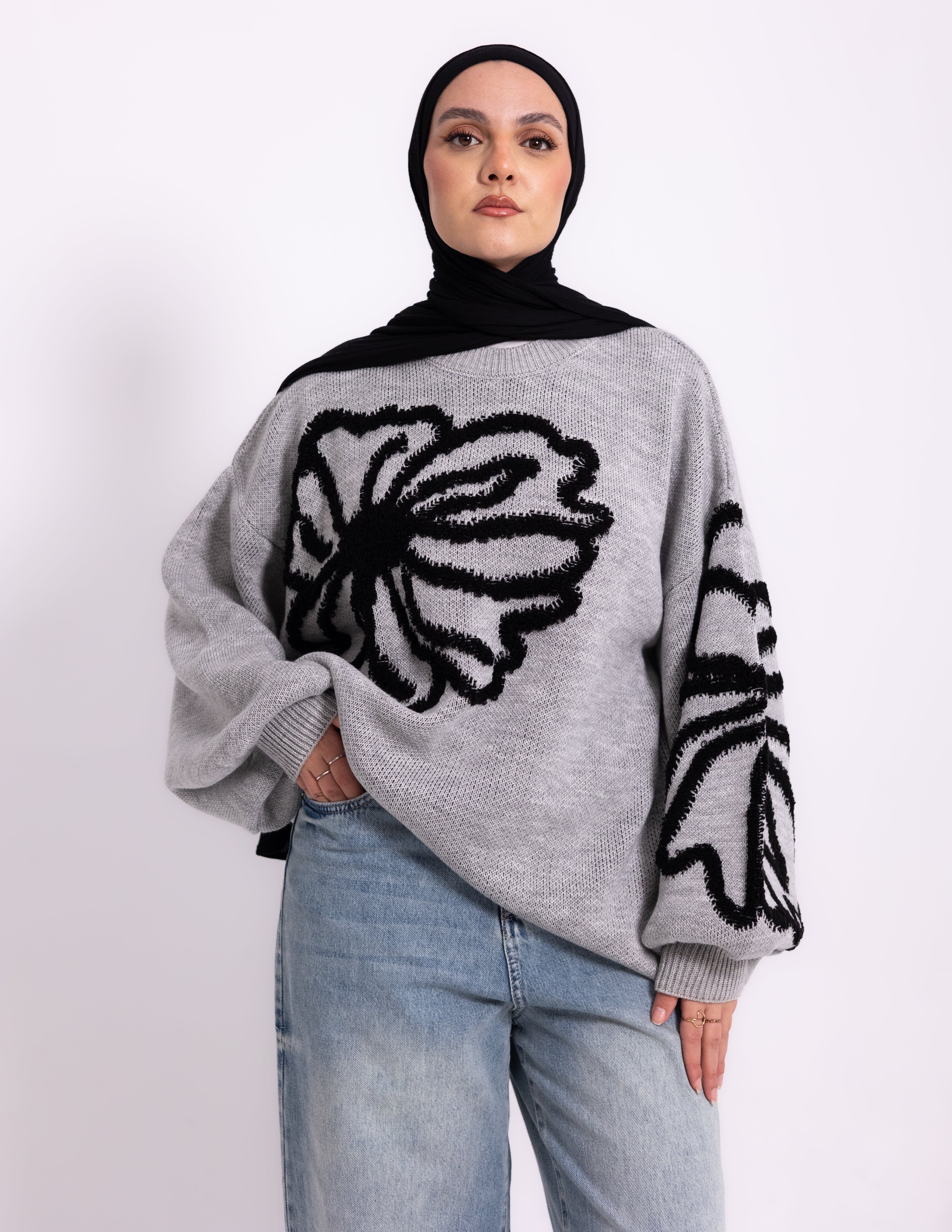 Fleur Knyt Pullover — Grey