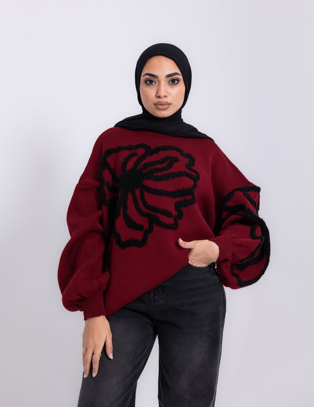 Fleur Knyt Pullover — Maroon