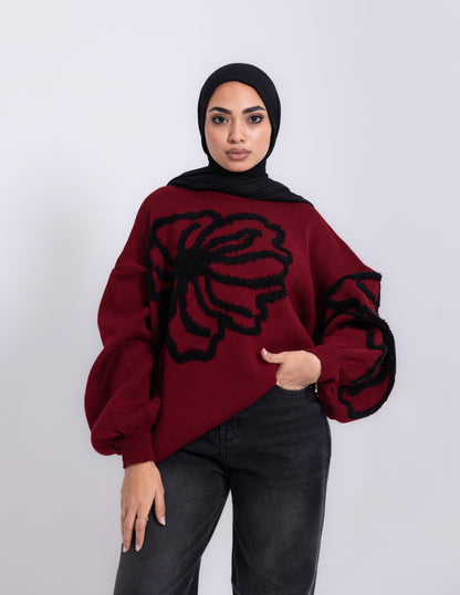 Fleur Knyt Pullover — Maroon