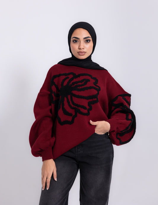 Fleur Knyt Pullover — Maroon