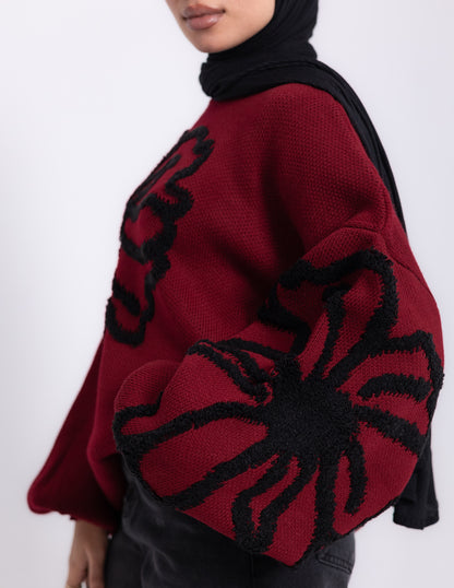 Fleur Knyt Pullover — Maroon