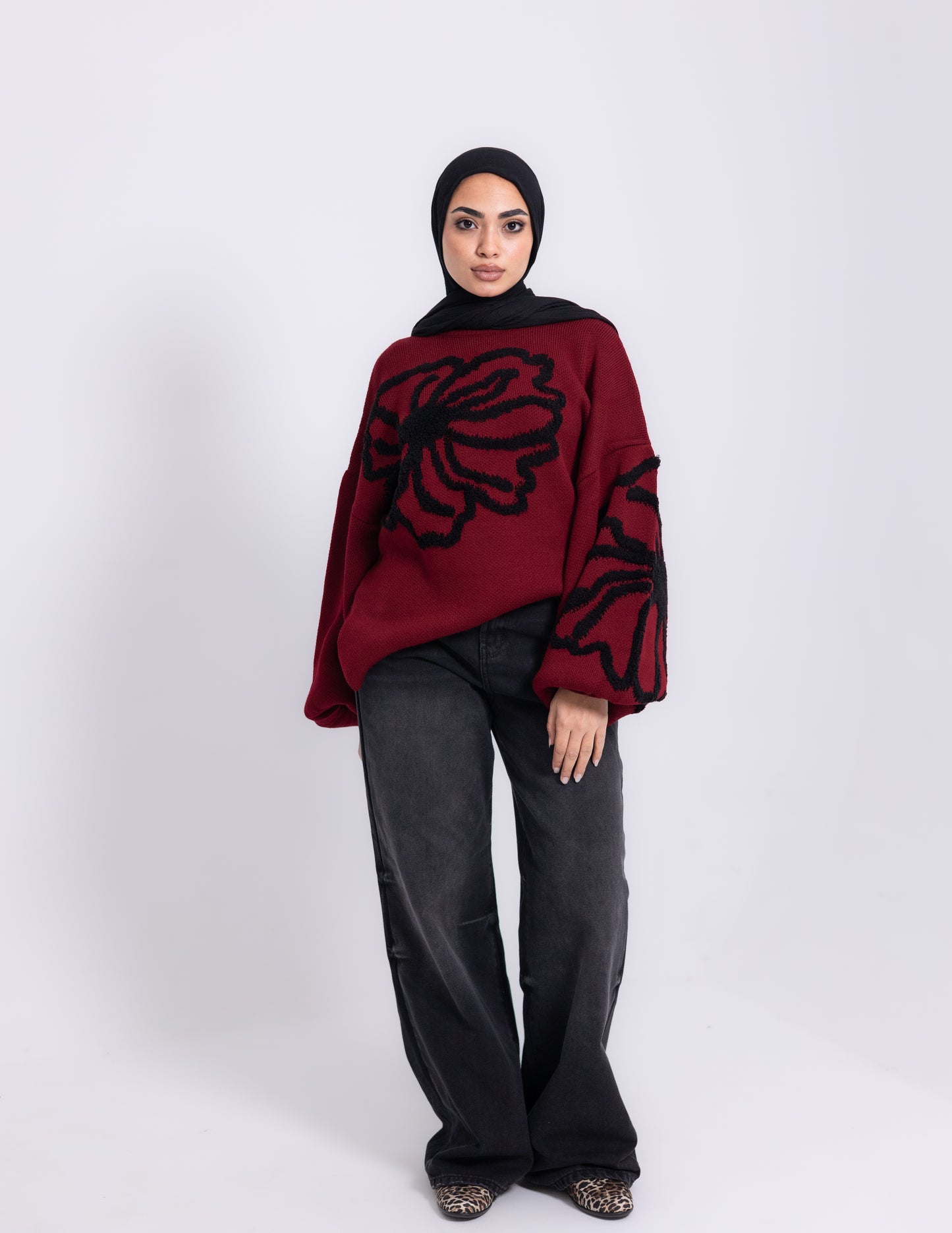 Fleur Knyt Pullover — Maroon