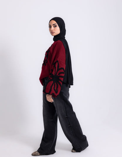 Fleur Knyt Pullover — Maroon