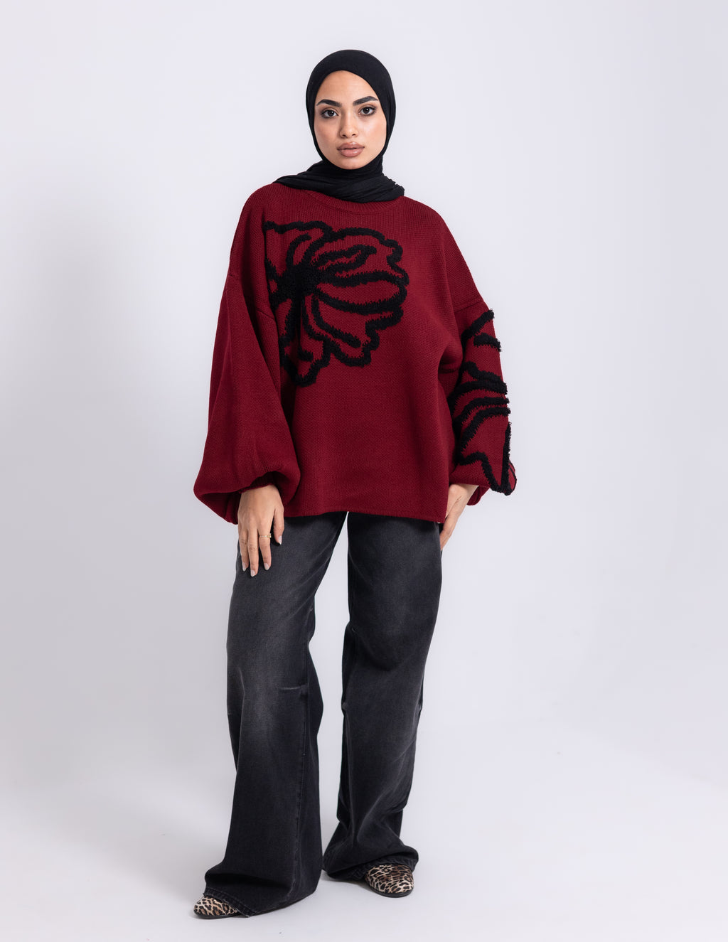 Fleur Knyt Pullover — Maroon