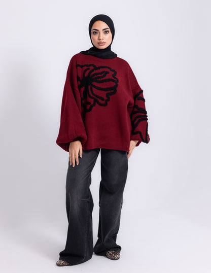 Fleur Knyt Pullover — Maroon