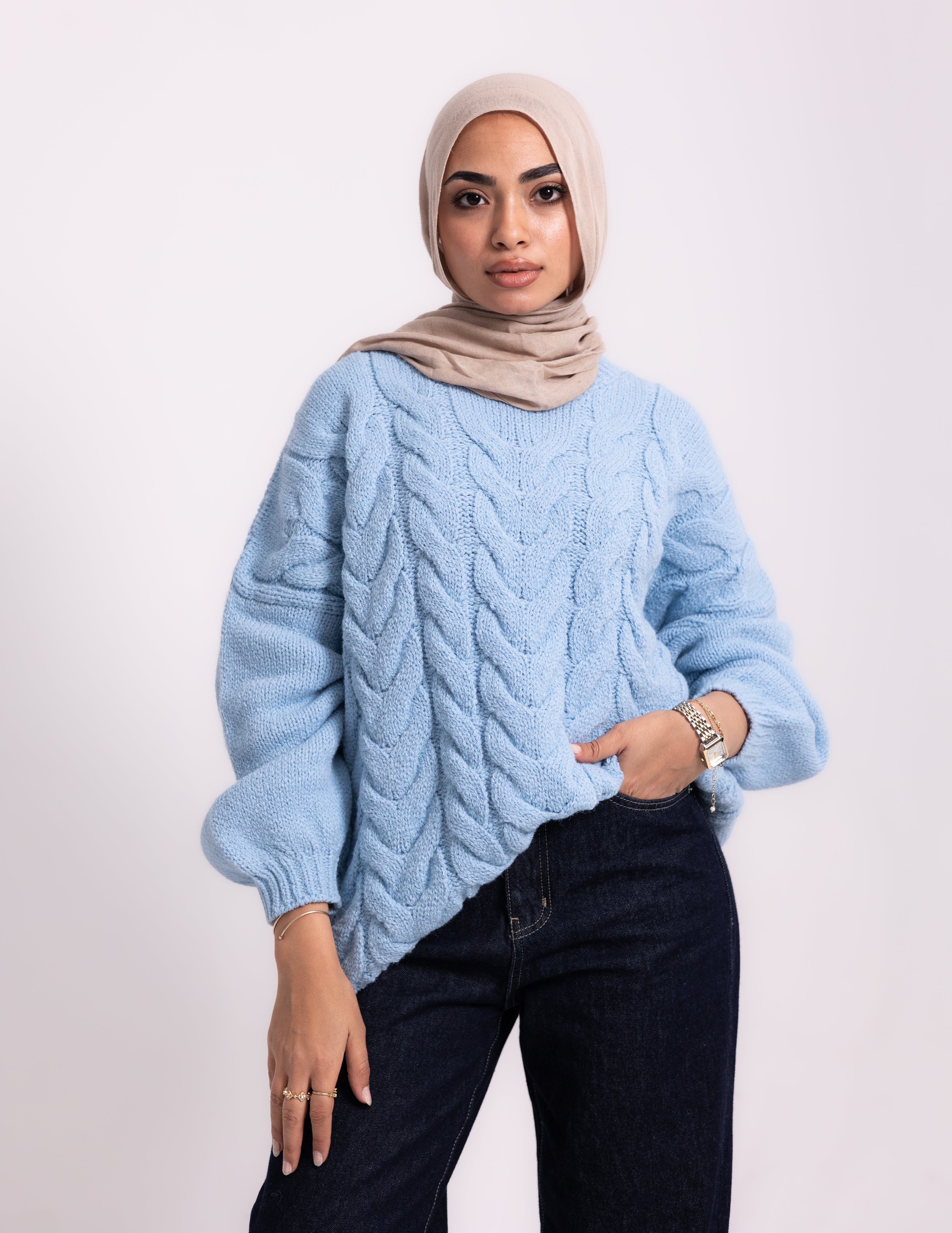 Braided Knyt Pullover — Baby Blue