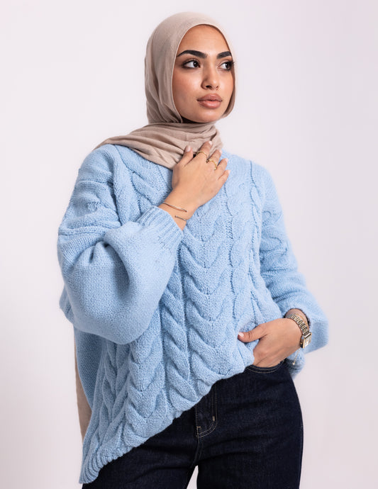 Braided Knyt Pullover — Baby Blue