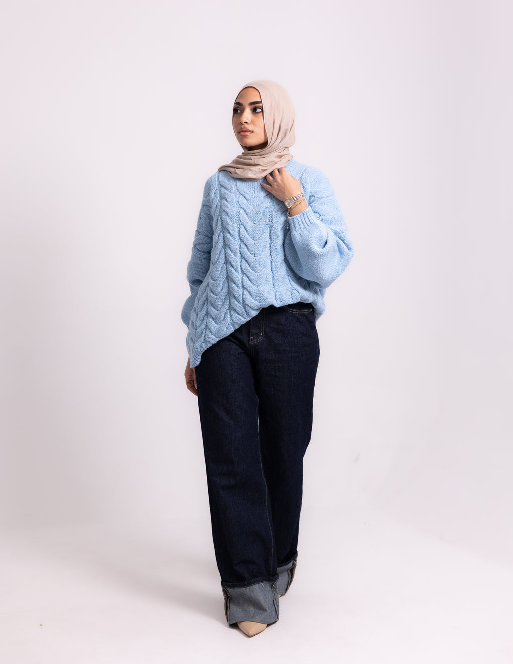 Braided Knyt Pullover — Baby Blue