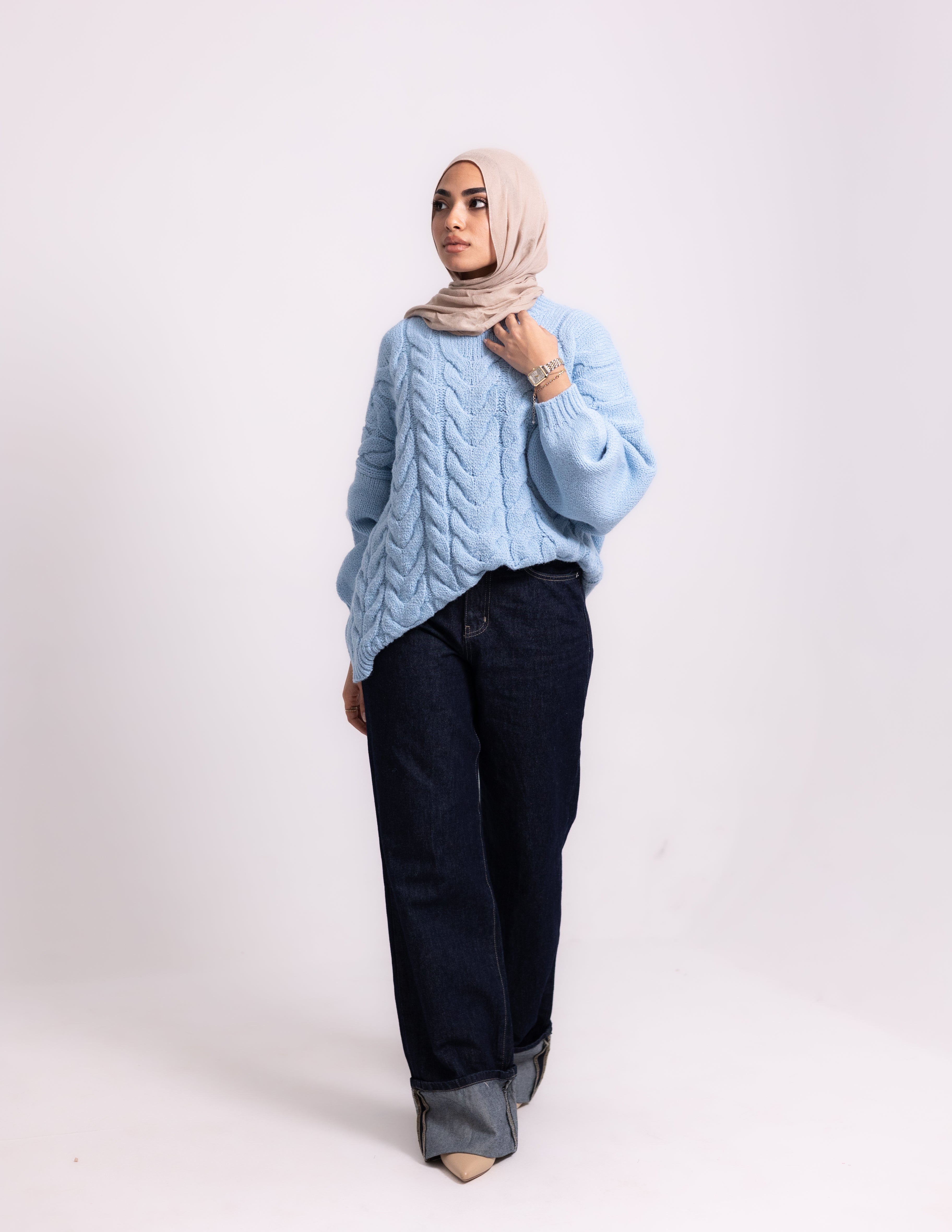 Braided Knyt Pullover — Baby Blue
