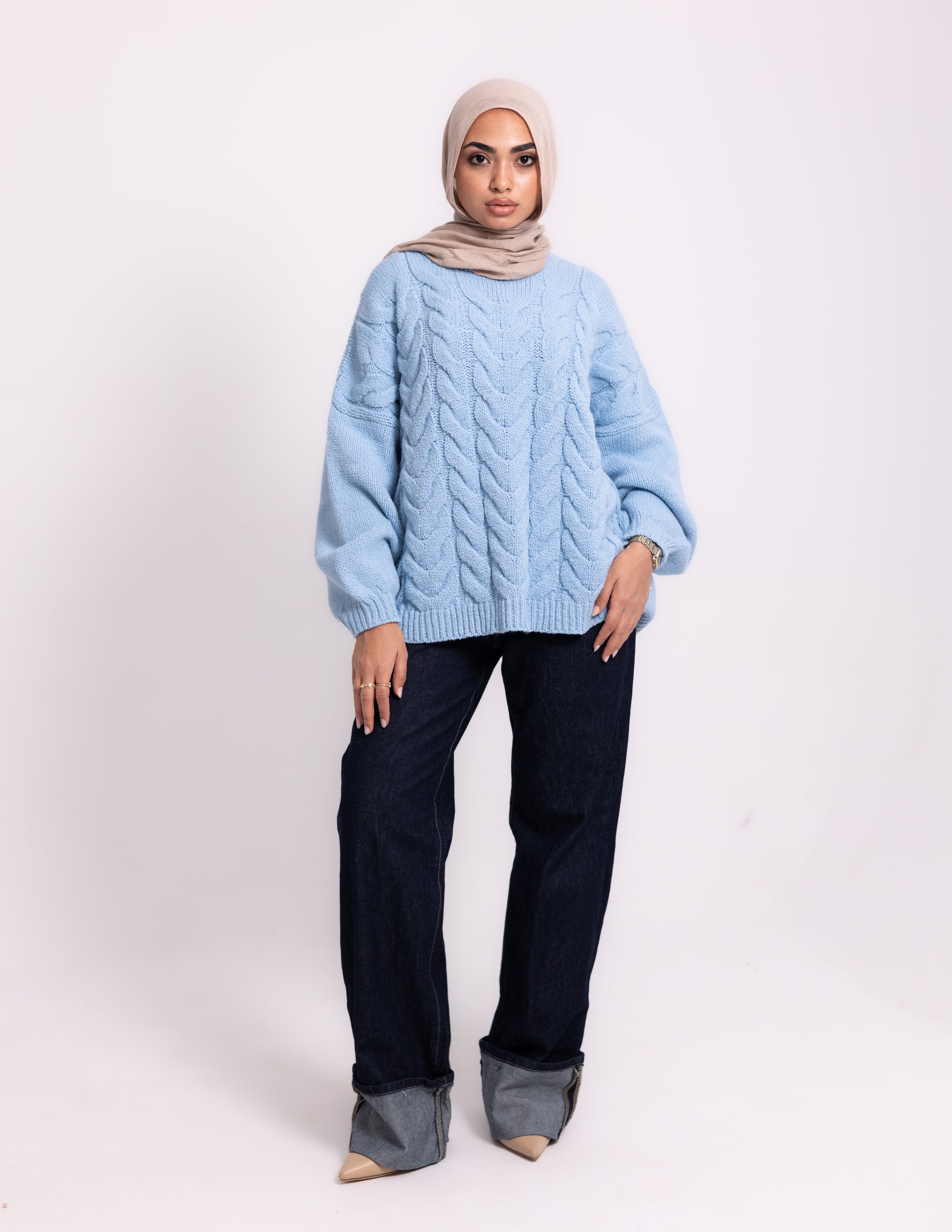Braided Knyt Pullover — Baby Blue