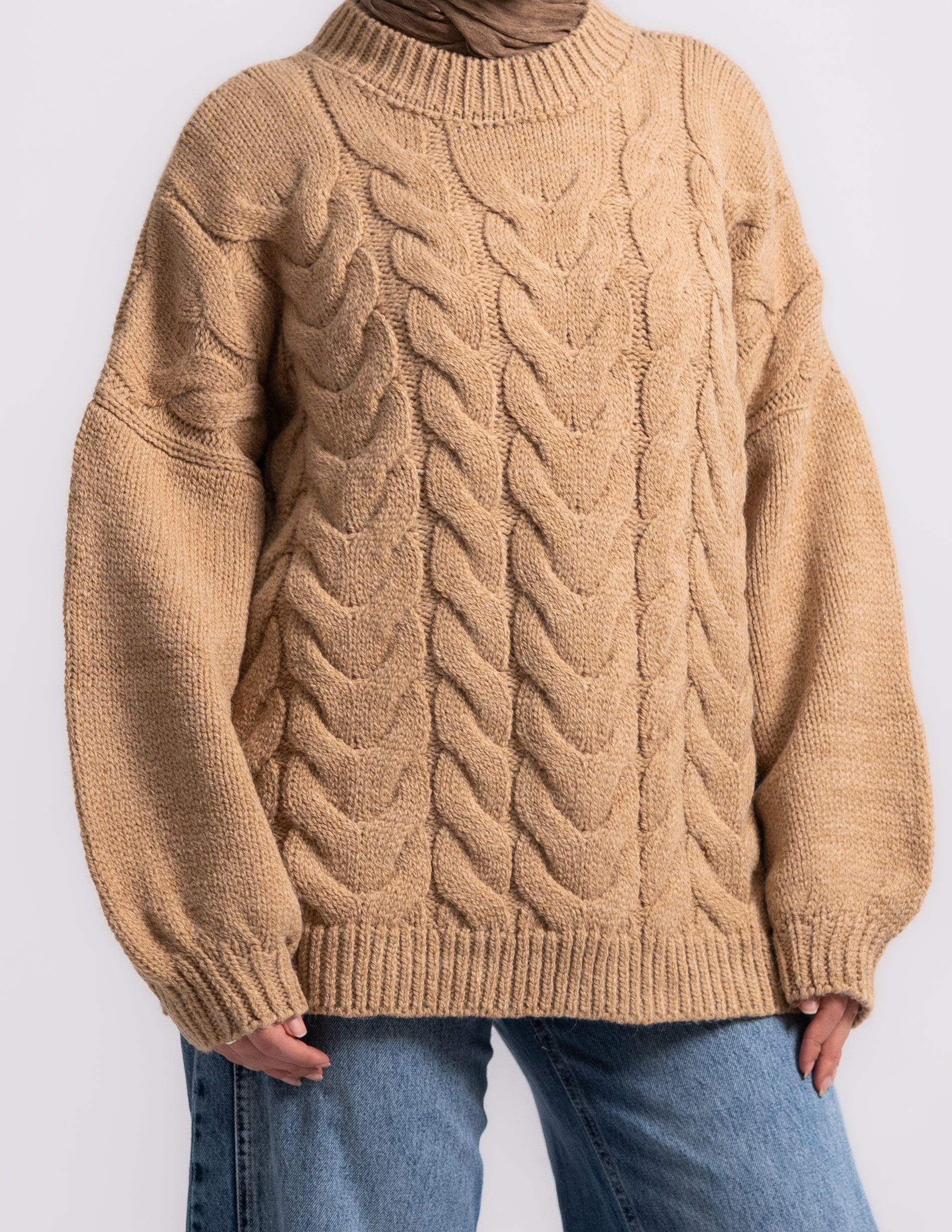 Braided Knyt Pullover — Camel