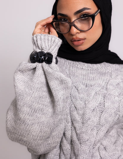 Braided Knyt Pullover — Light Grey