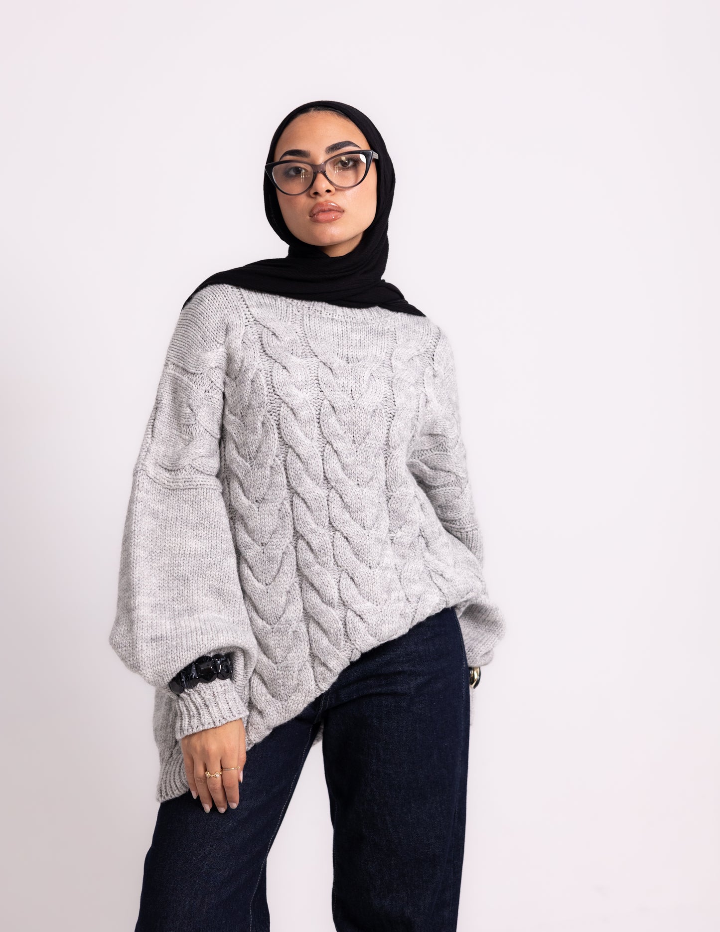Braided Knyt Pullover — Light Grey