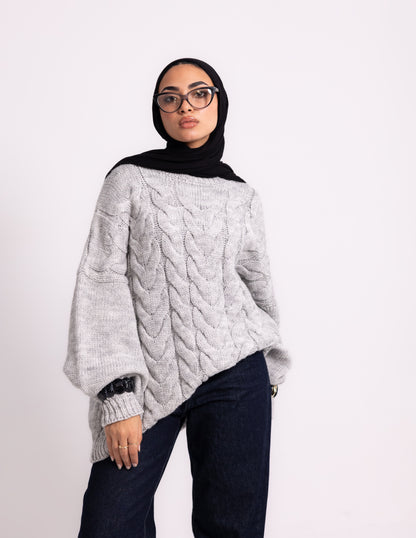 Braided Knyt Pullover — Light Grey