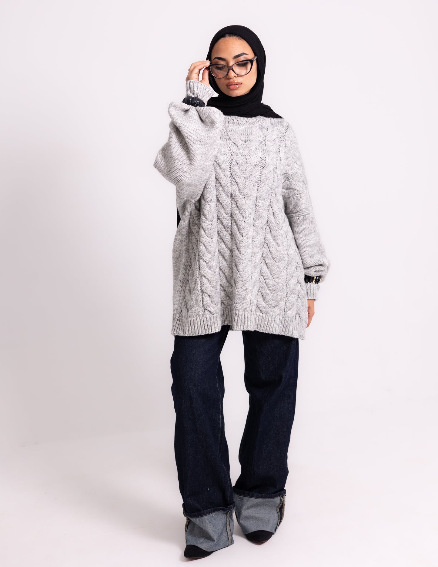 Braided Knyt Pullover — Light Grey