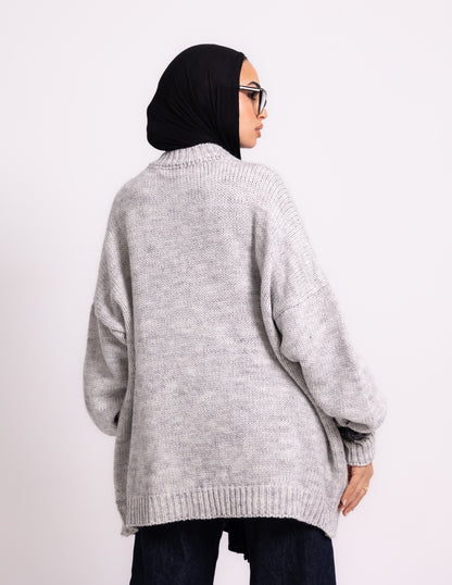 Braided Knyt Pullover — Light Grey