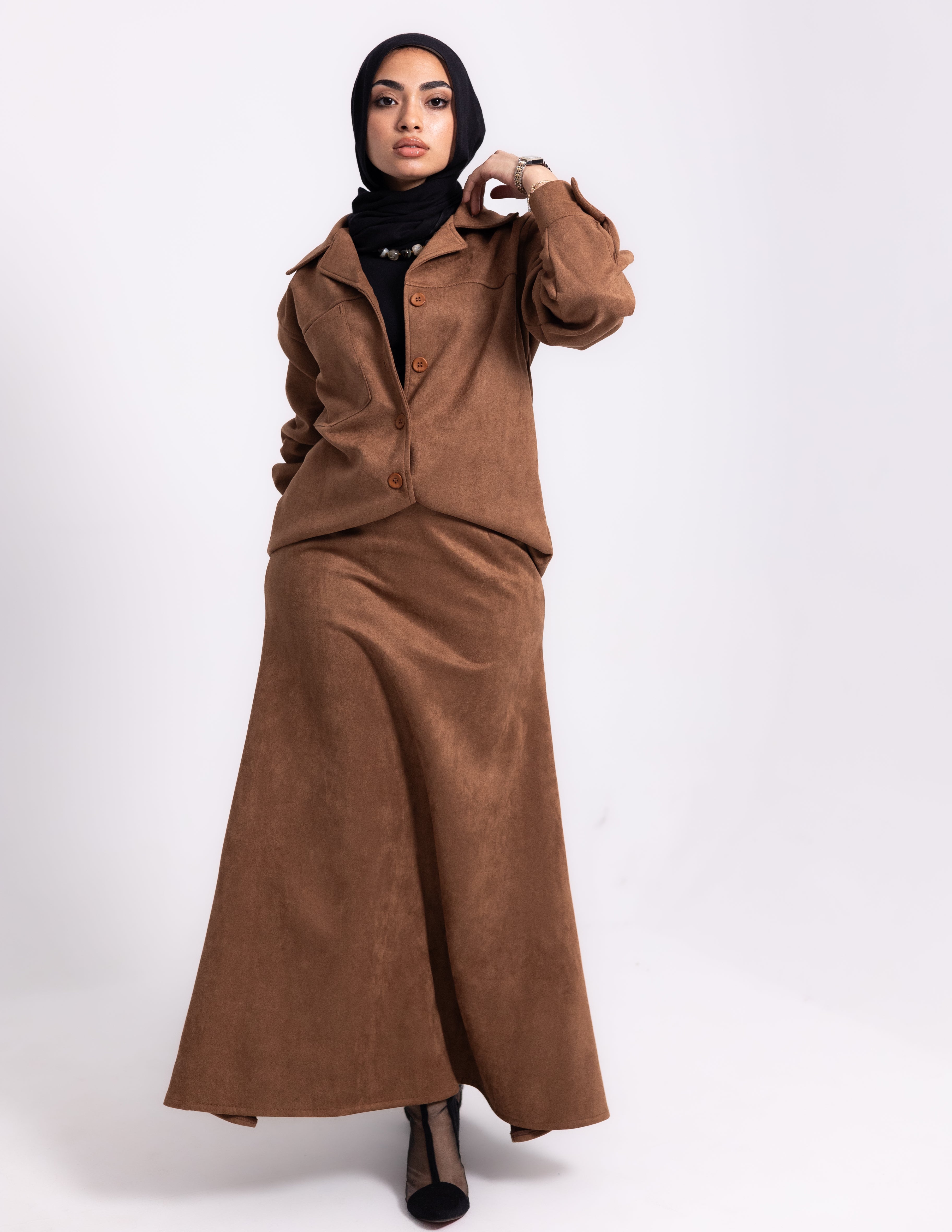 Suede Edit Skirt — Chocolate Brown