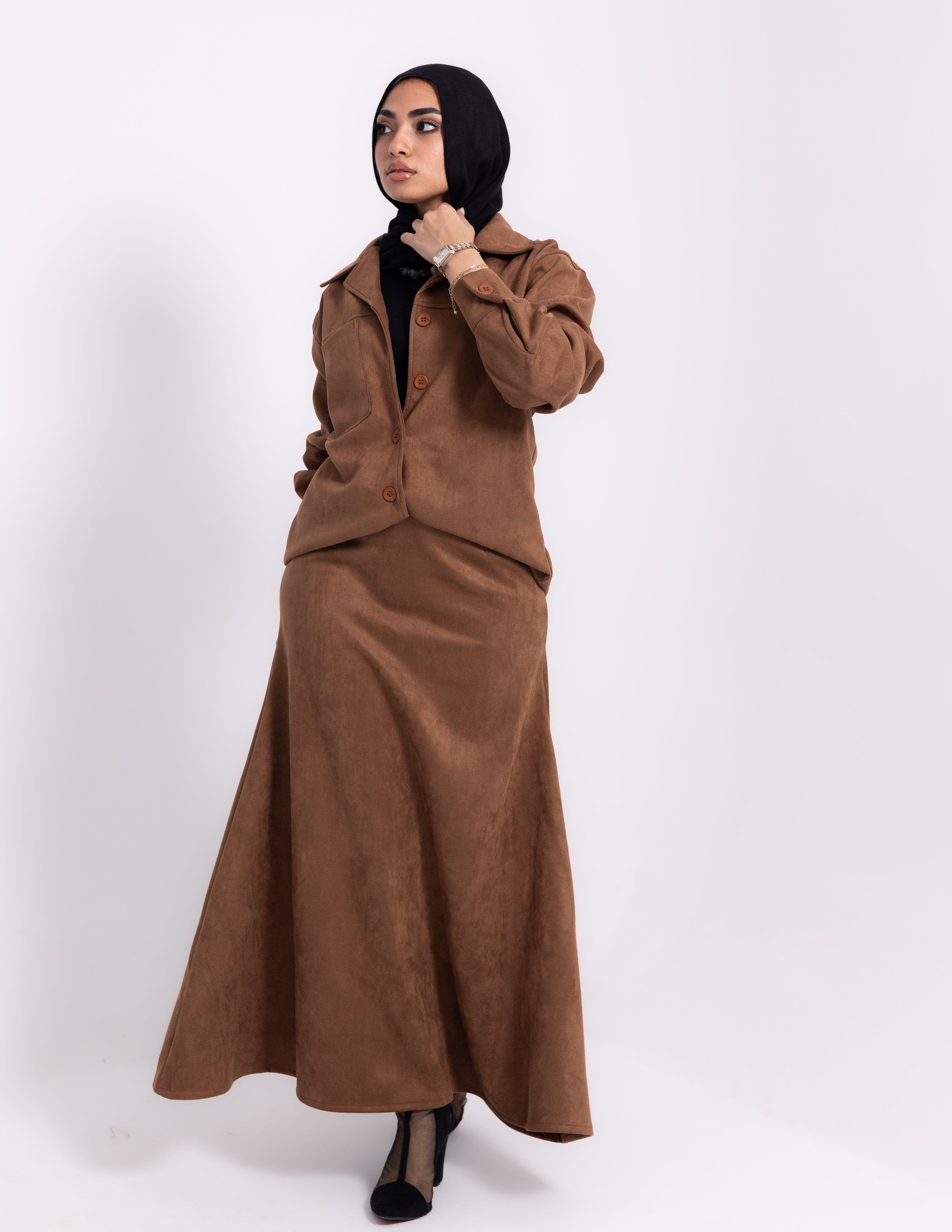 Suede Edit Skirt — Chocolate Brown