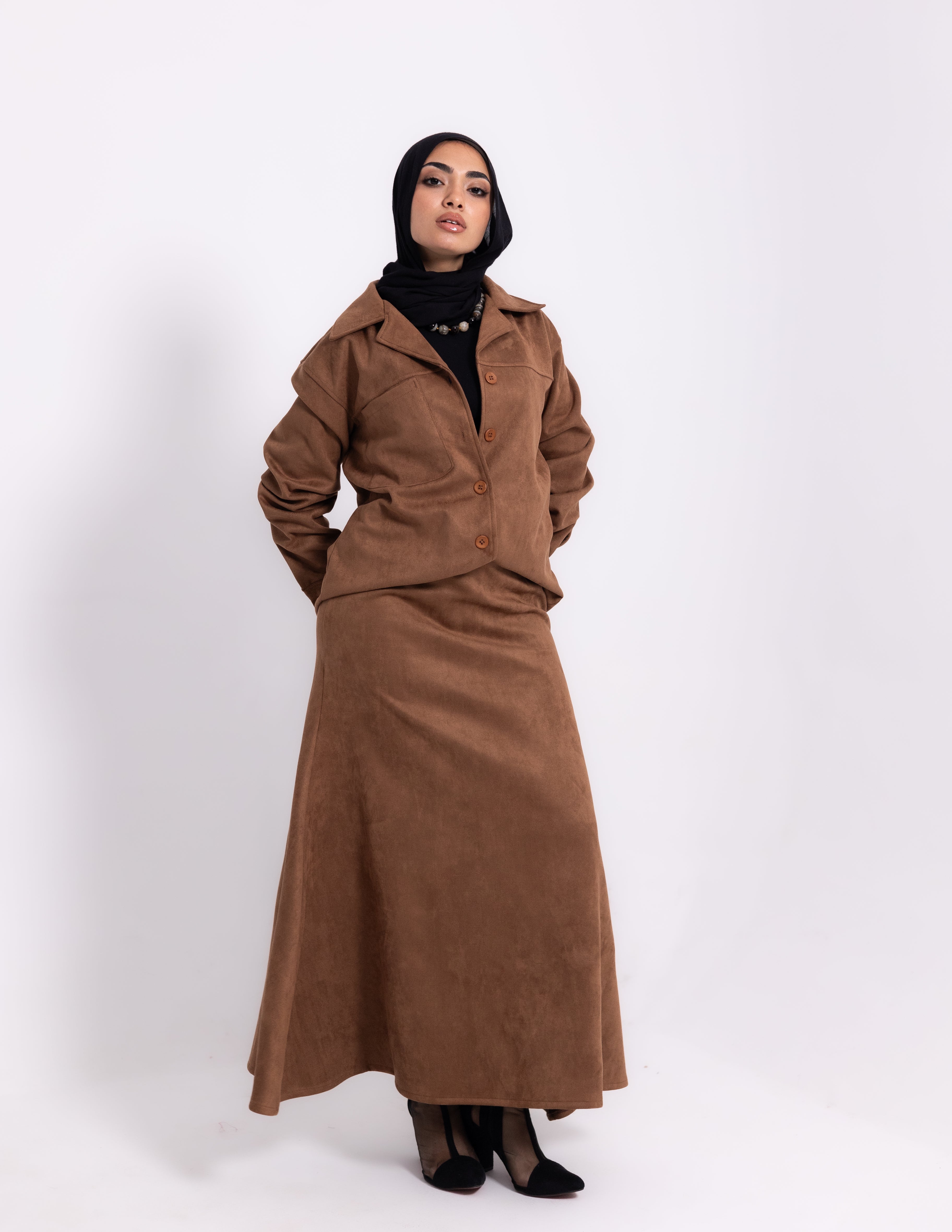 Suede Edit Skirt — Chocolate Brown
